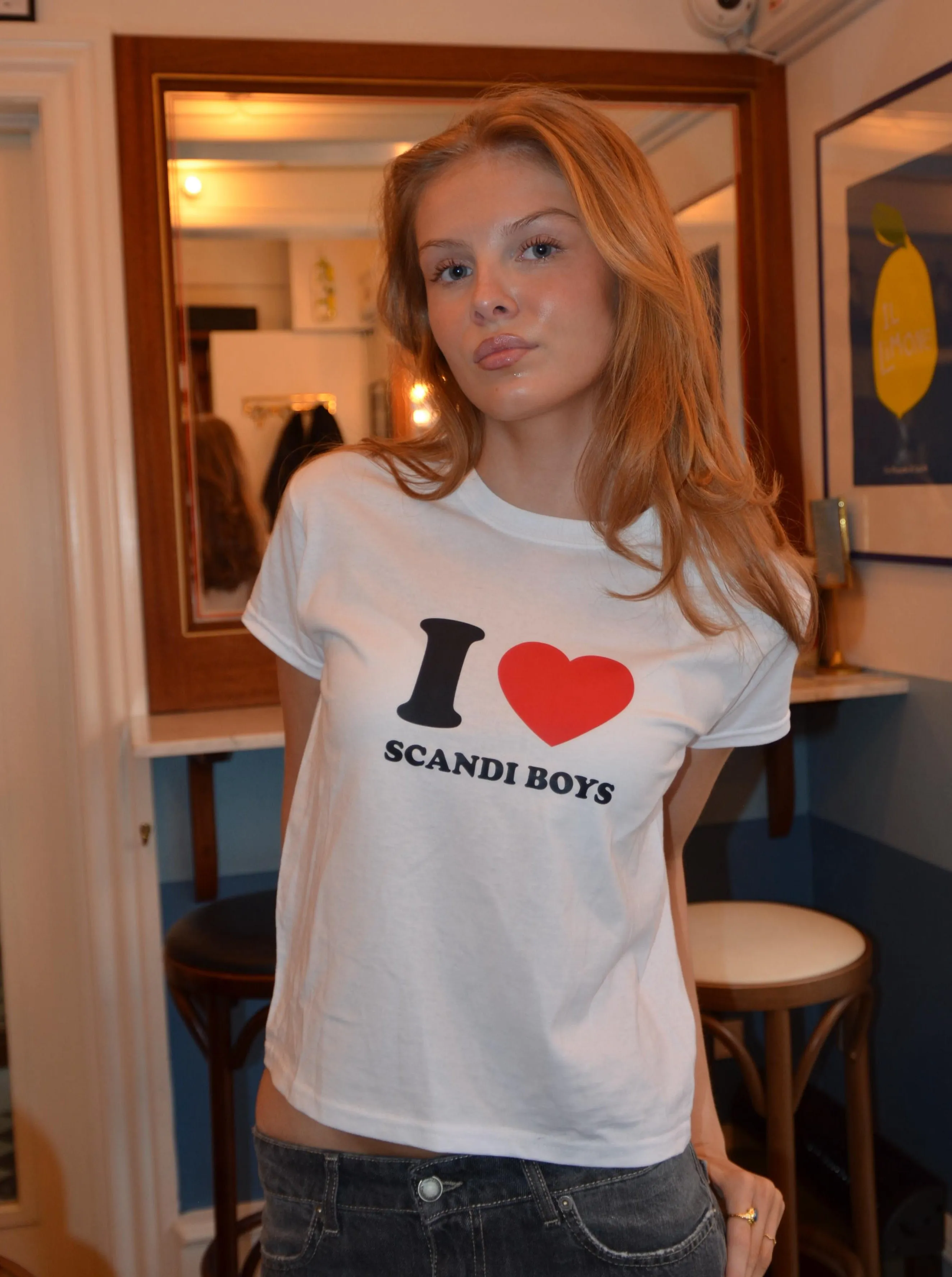 "I love scandi boys" baby tee - white