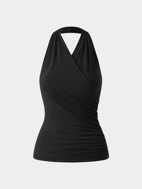 MoistureWickingMaterial Buttery Smooth Surplice Halter Neck Sculpt Tank