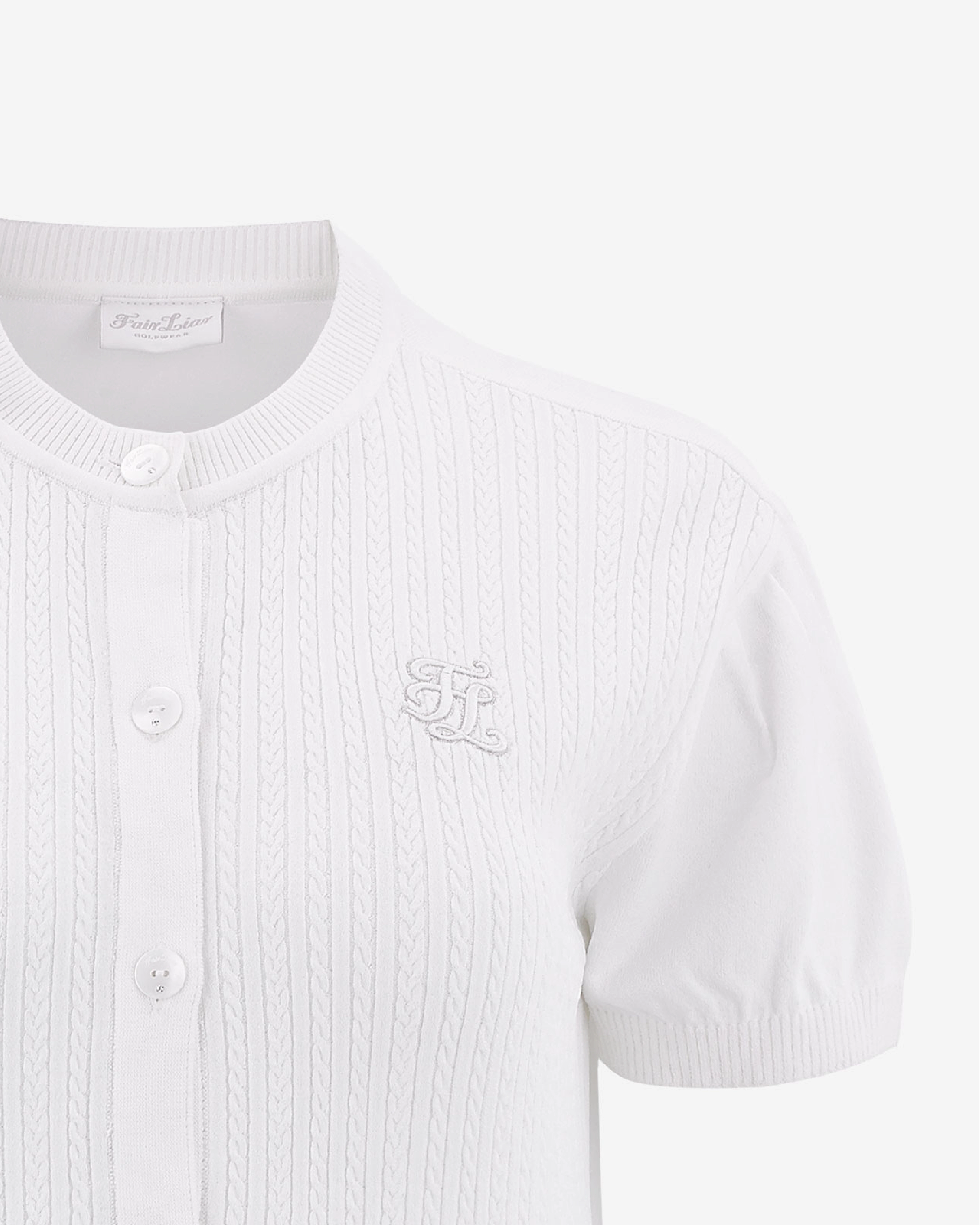 Round ribbon short sleeve cardigan - White Ethically Sourced Material Double Faced Jersey Knit
