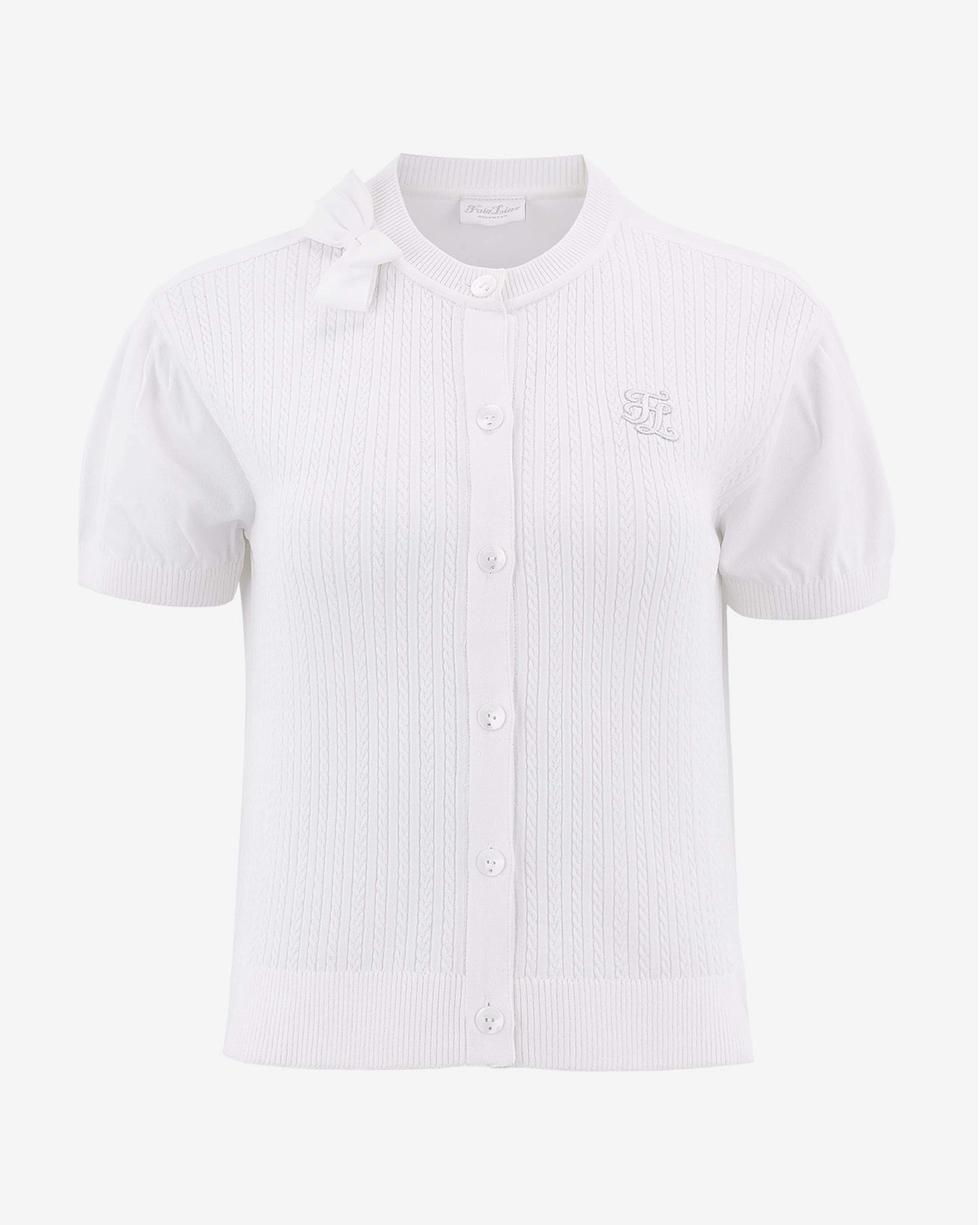 WeightedHem Round ribbon short sleeve cardigan - White