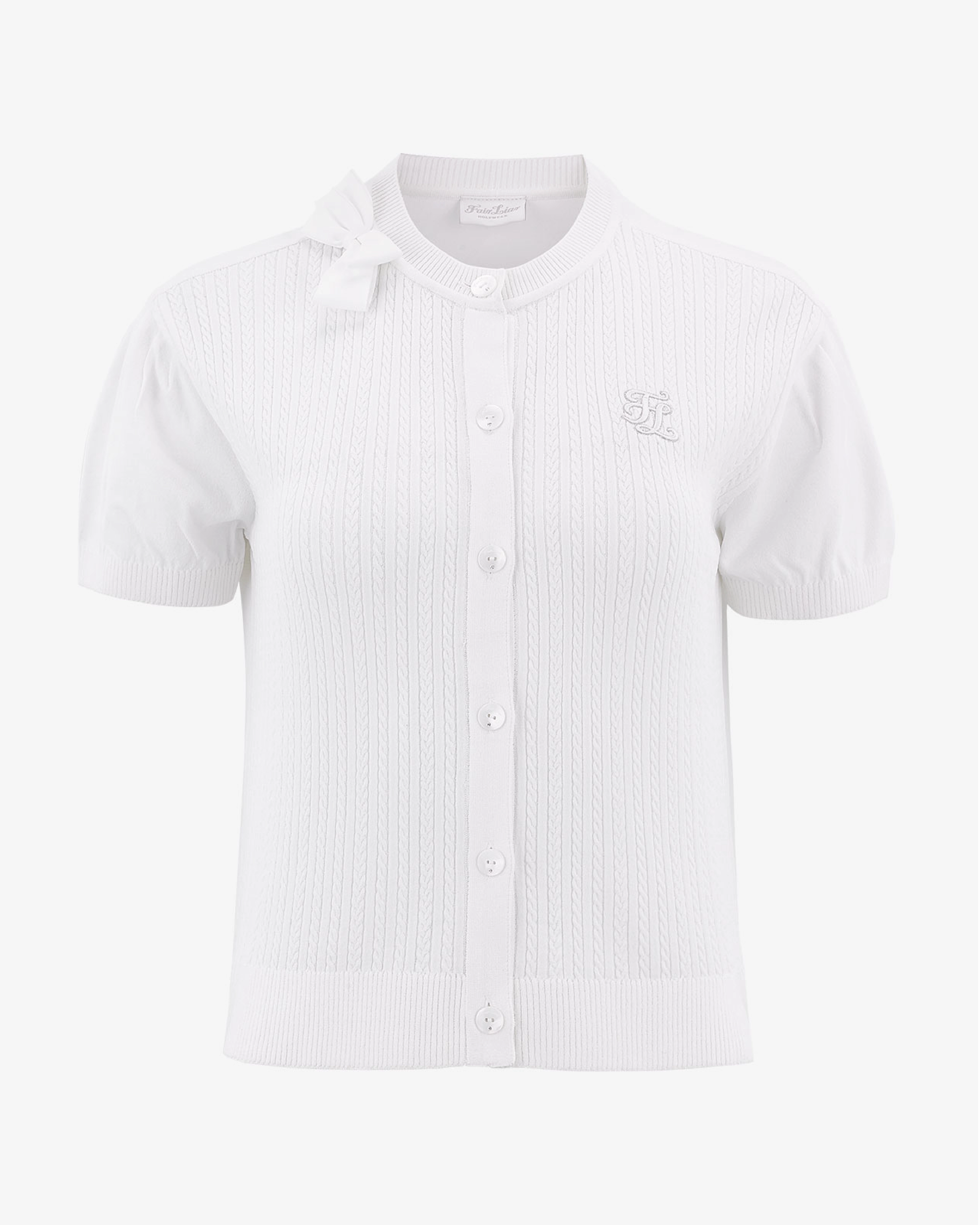 Round ribbon short sleeve cardigan - White Athletic Wear
