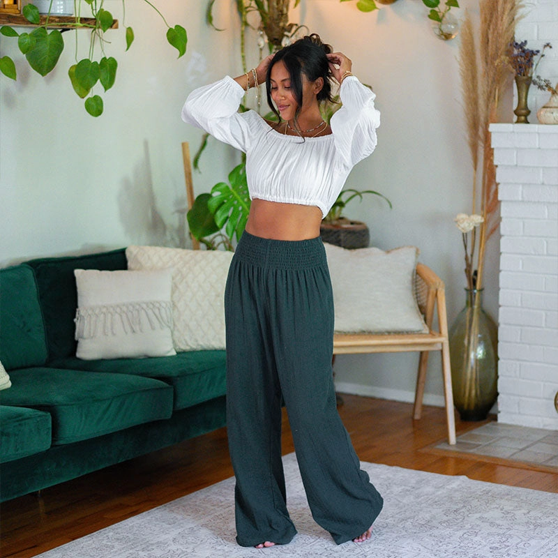 AllDayCompression Tangle Free Cuffs Rainforest Wide Leg Cotton Pants