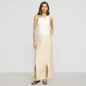 Ranni Front-Vent Linen-Blend Skirt Shopping Trip Low Rise