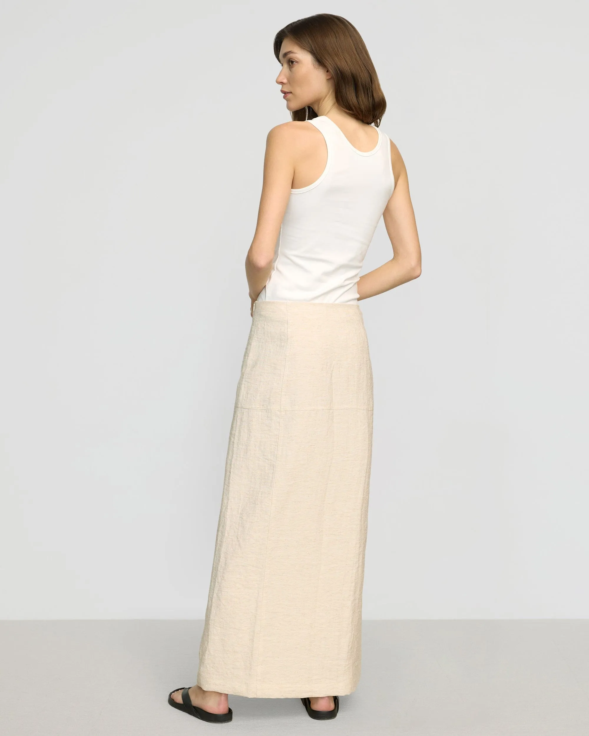 Ranni Front-Vent Linen-Blend Skirt Budget Friendly