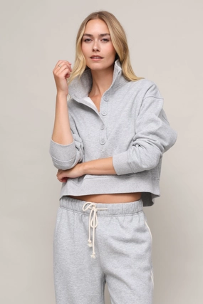 Line Up Button Henley Sweatshirt Simple Trend Breathable Honeycomb Weave
