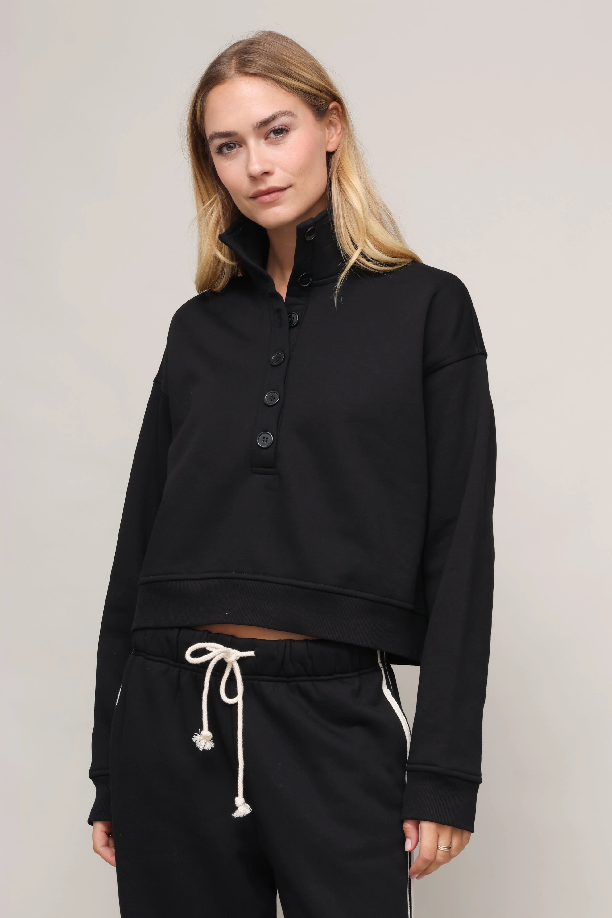 Day Wear Drop Shoulder Style Line Up Button Henley Sweatshirt
