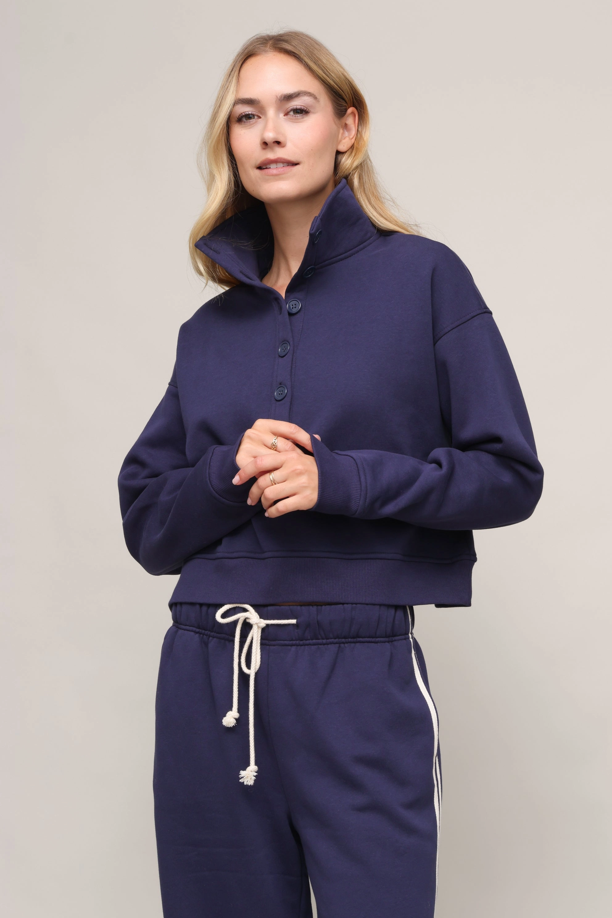 Home Comfort Smart Fit Line Up Button Henley Sweatshirt