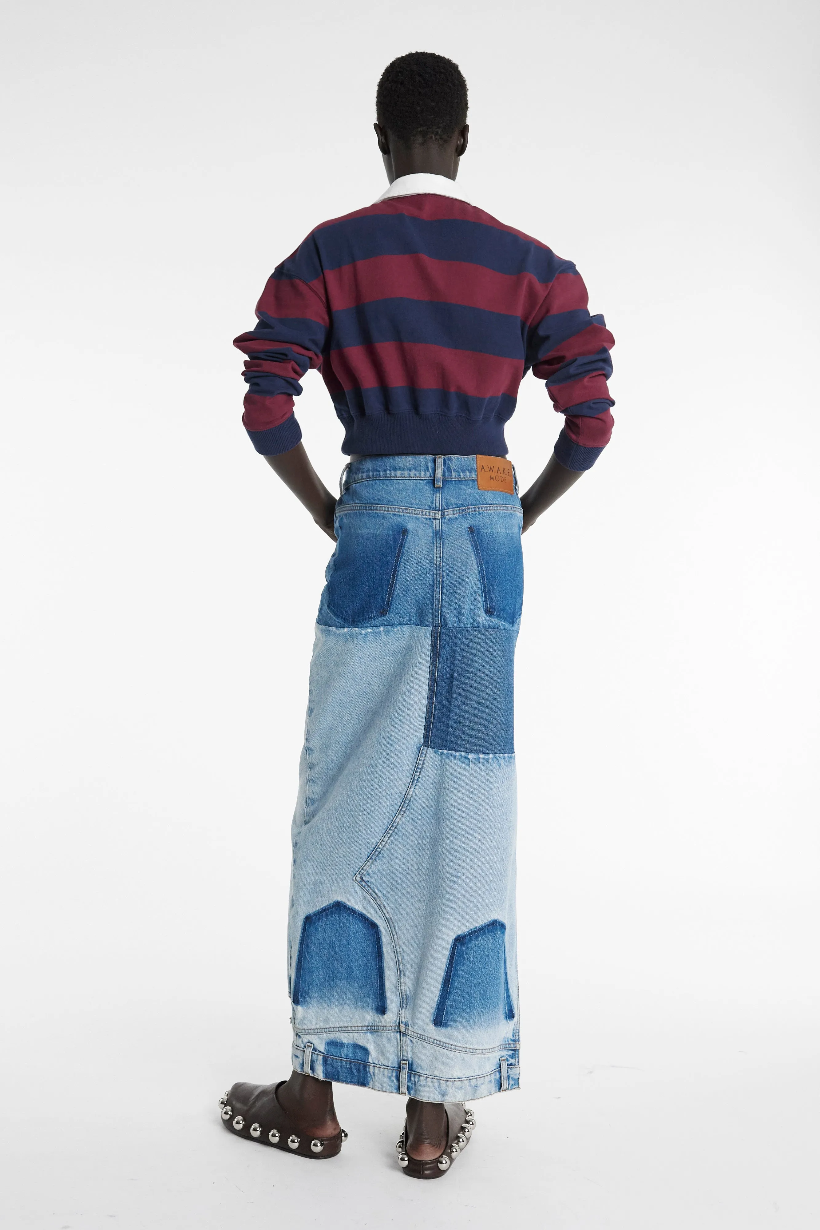 Recycled Denim Mirror Effect Skirt Blue Crisp Edge