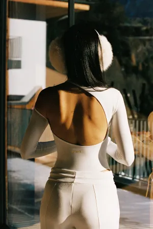 Stretchable Wear Slip Resistant Long Sleeve Arc Cutout Back Bodysuit