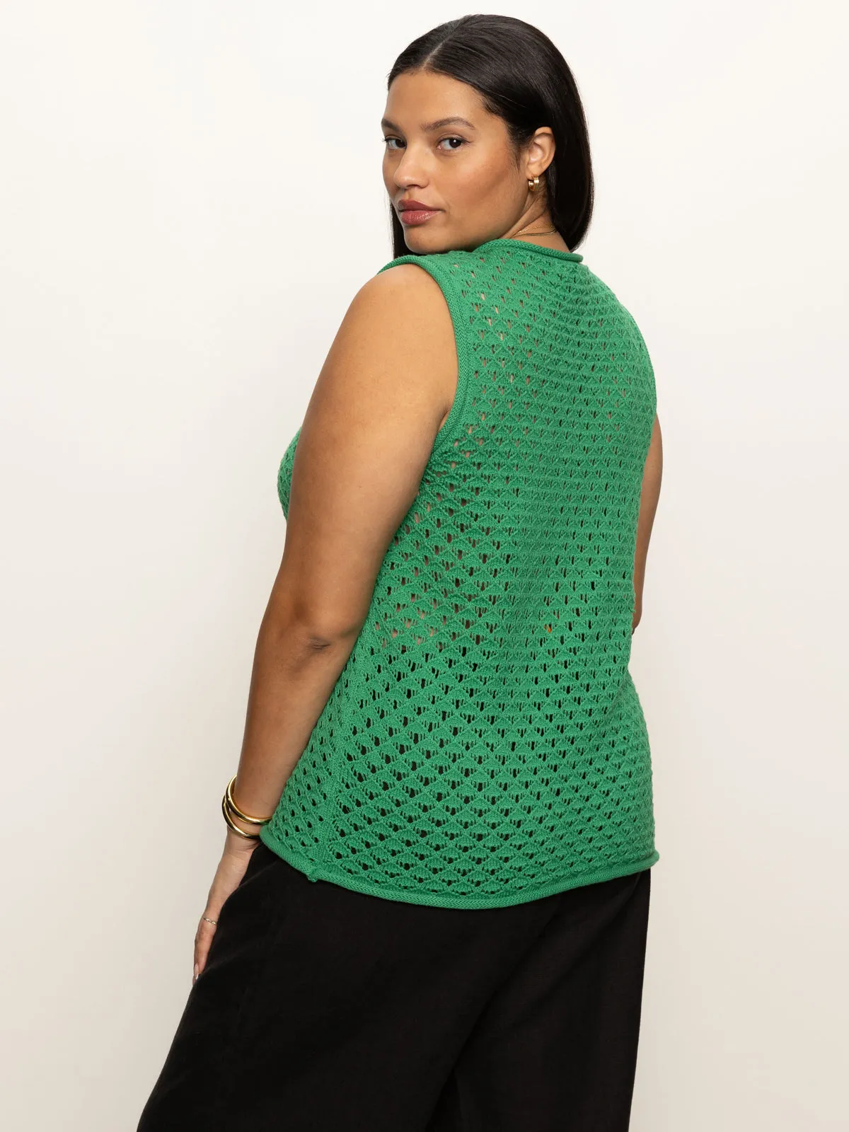Odor-resistant Crochet Shell Sweater Palm Extended Sizing