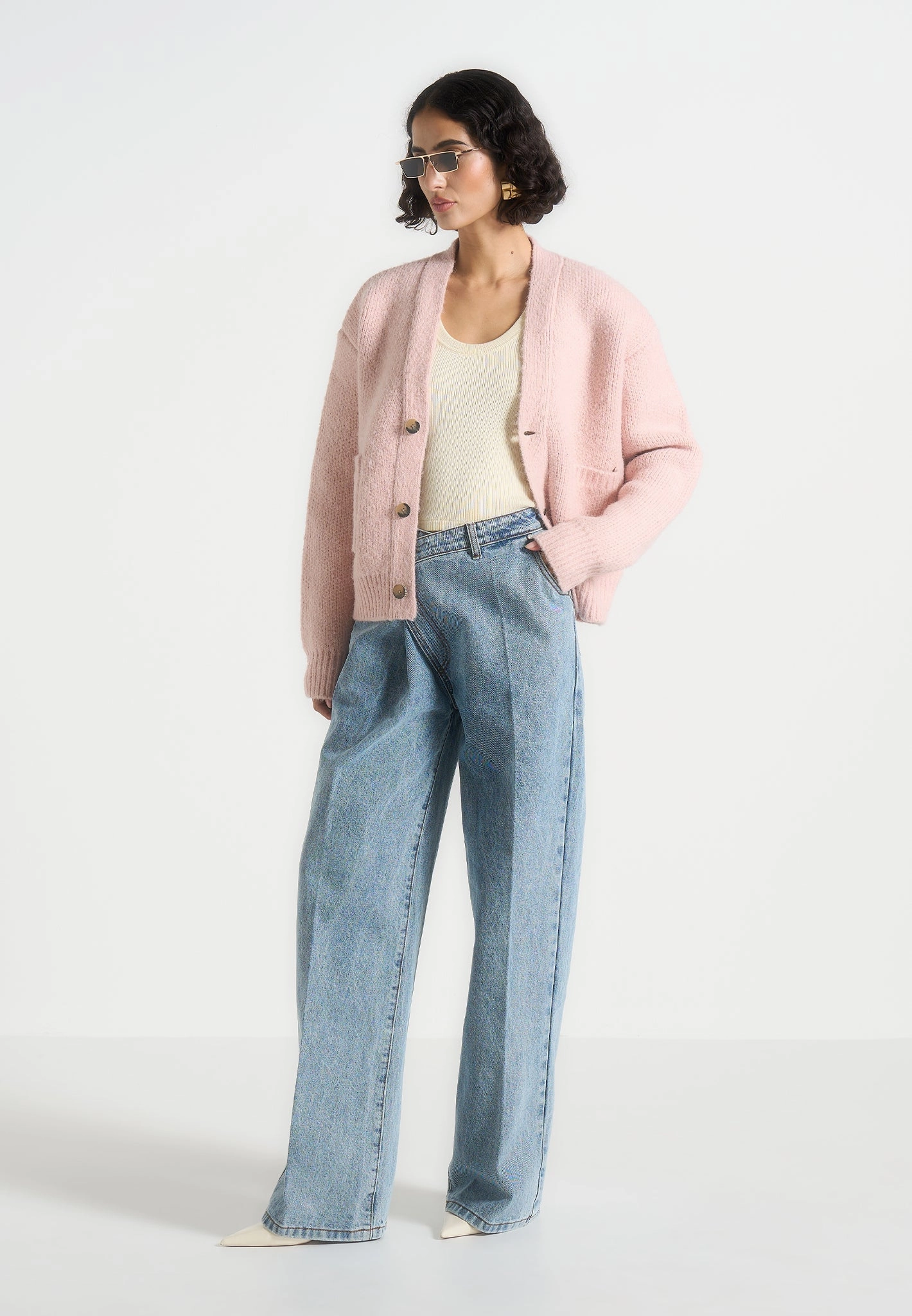 Simple Classic Lightweight Material Charlie - Unisex Knitted Cardigan - Pale Pink
