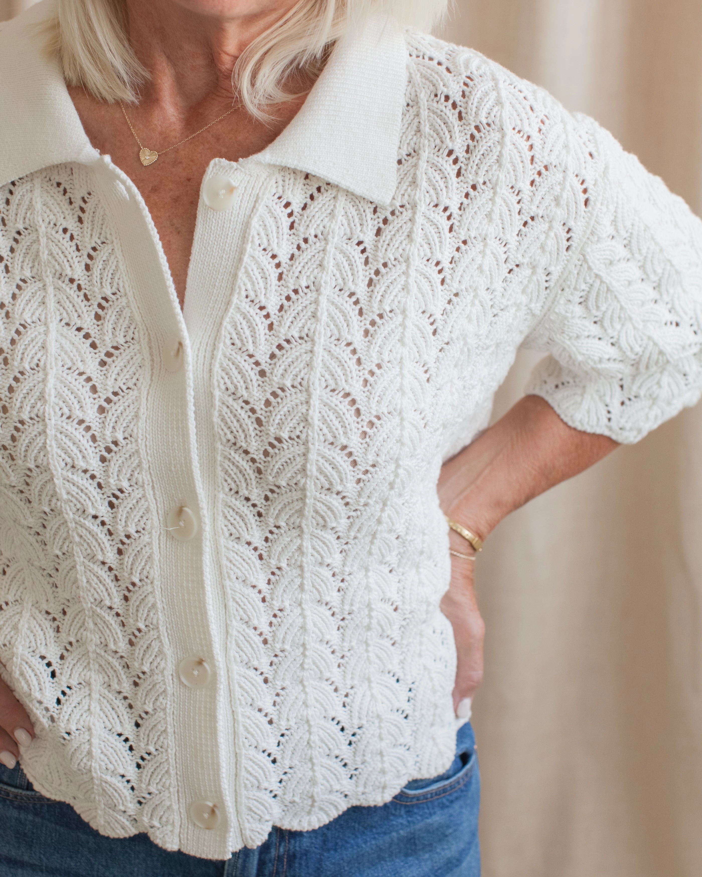 Fresh Season Biodegradable Fiber Esther Crocheted Cardigan- Ivory