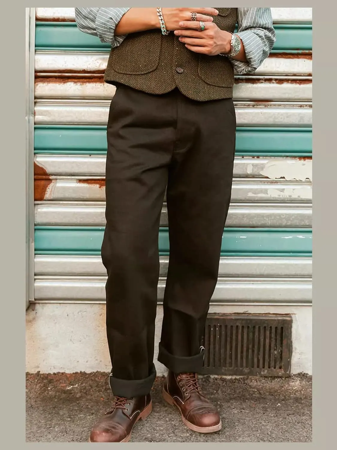 Red Tornado Black Officer Pants Selvedge Denim Relaxed Fit