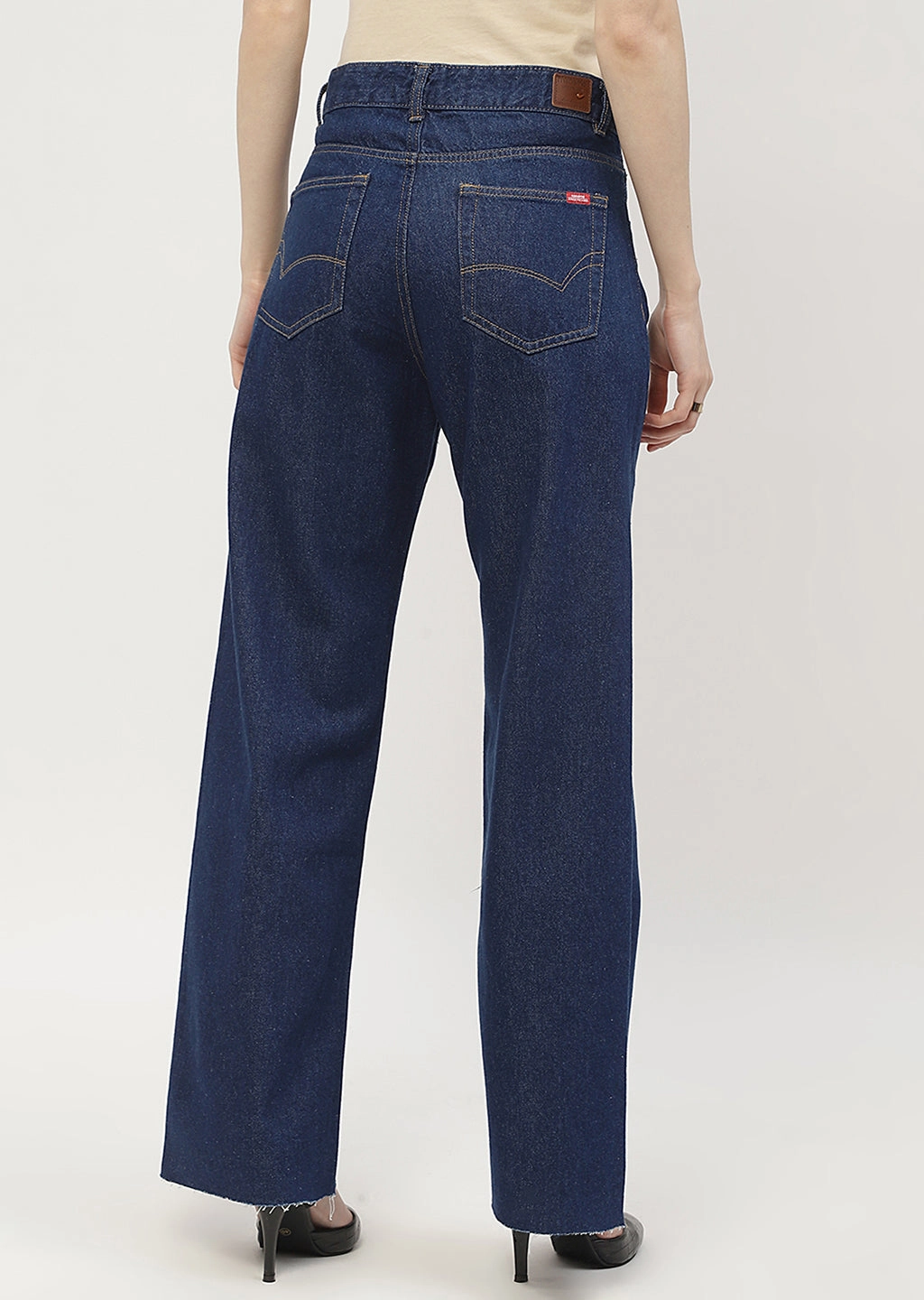 Autumn Days Outdoor Enthusiast Streetwear Fan Core Fit Madame Highly Washed Blue Wide Leg Jeans