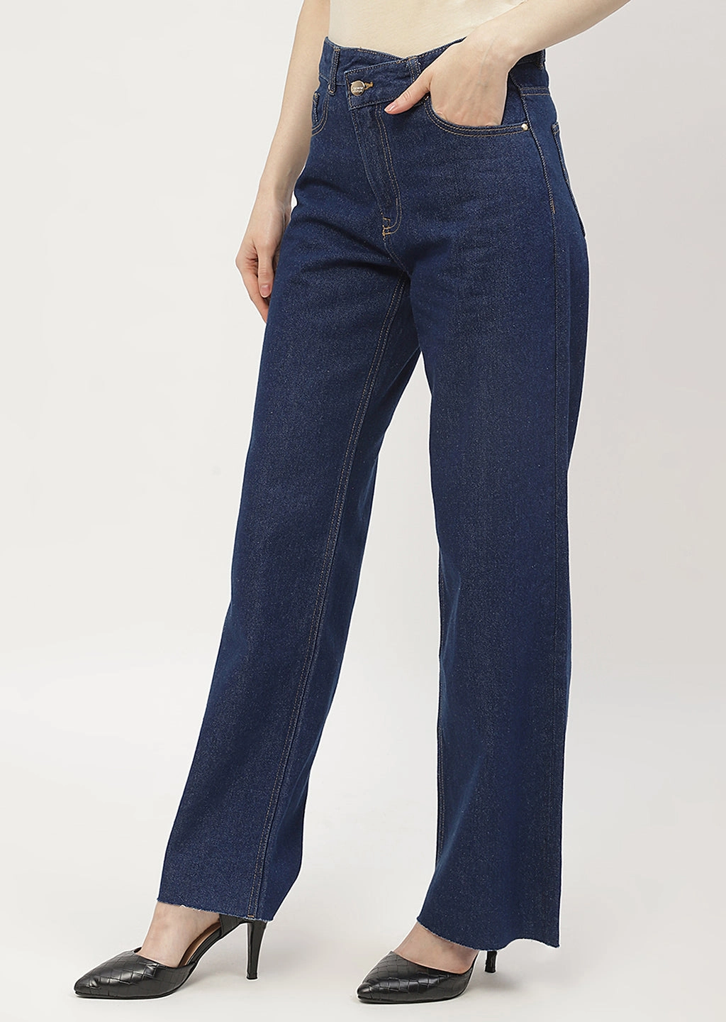 Outdoor Adventure Stylish Family Style Madame Highly Washed Blue Wide Leg Jeans