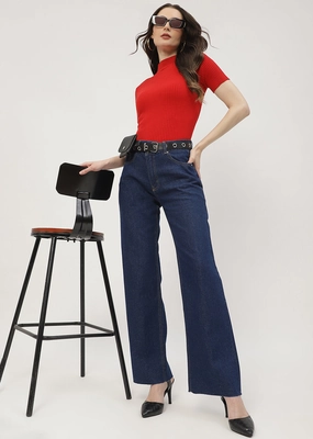 Madame Highly Washed Blue Wide Leg Jeans Recycled Fiber Content Date Night Loose Vintage Lover