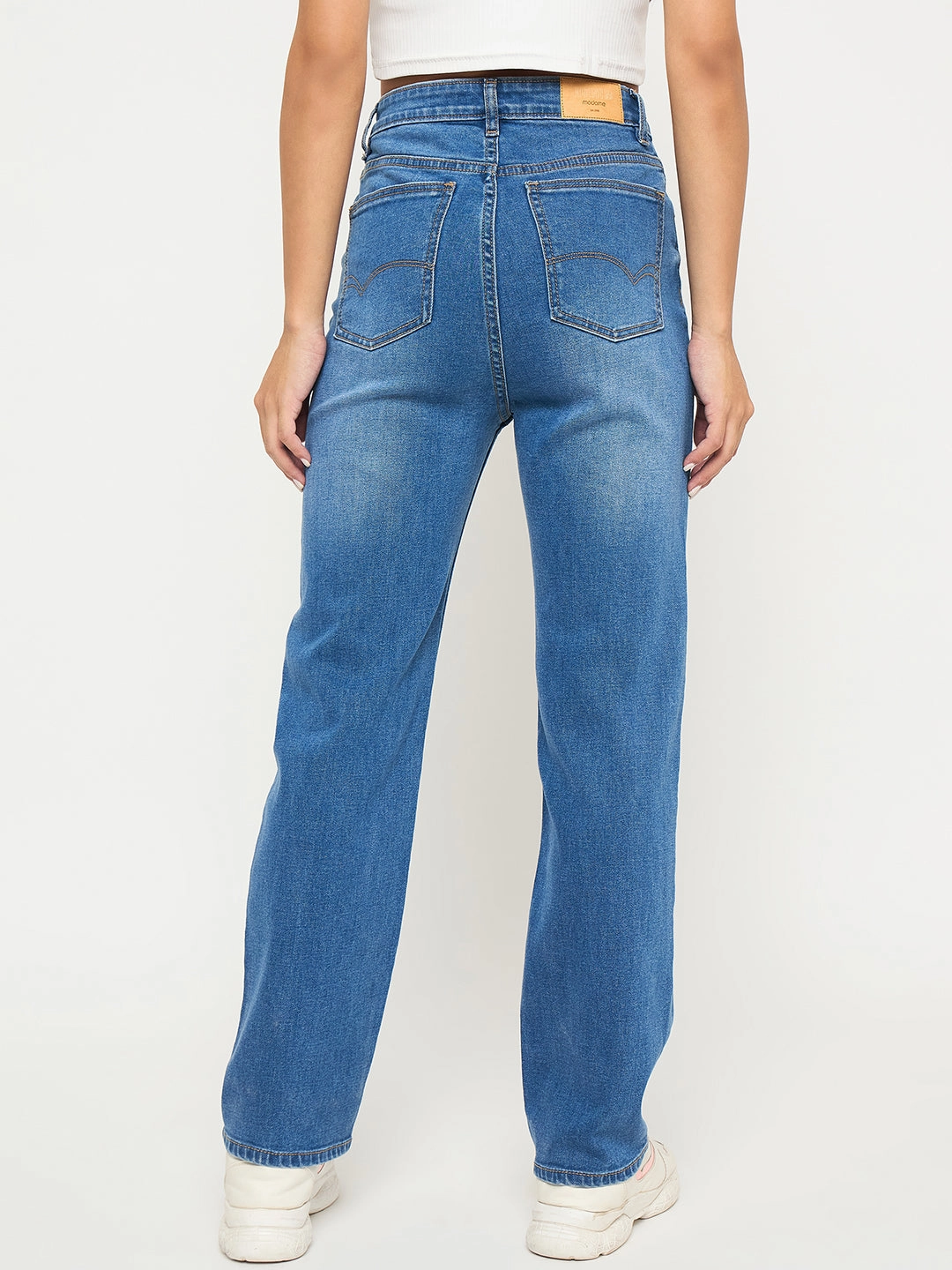 Natural Look Evening Stroll Comfy Madame Acid Wash Mid Blue Straight Cotton Blend Jeans