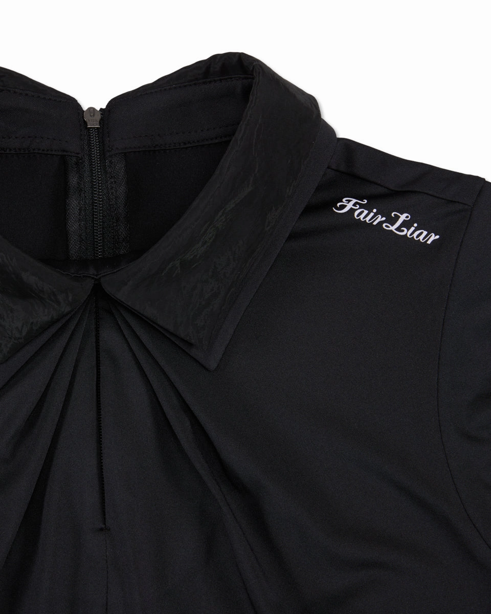 Front shirring sleeveless t-shirt -Black PreShrunkFabric High Collar Protection Design