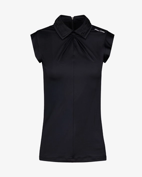 Front shirring sleeveless t-shirt -Black Eco Friendly Fabric MoistureWicking
