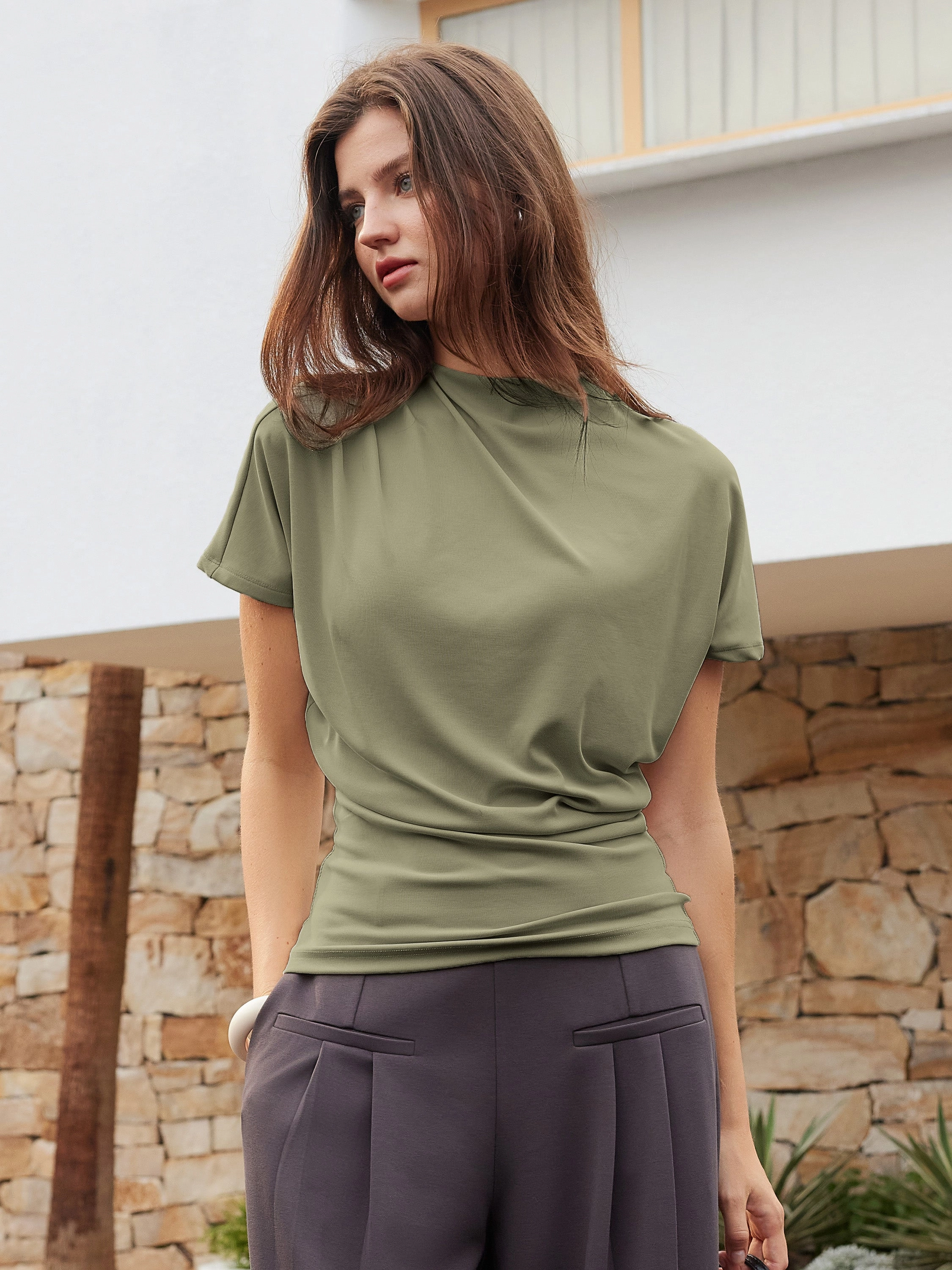 Mockneck Tucked Waist Define Top Soft Touch Adjustable Shoulder Straps