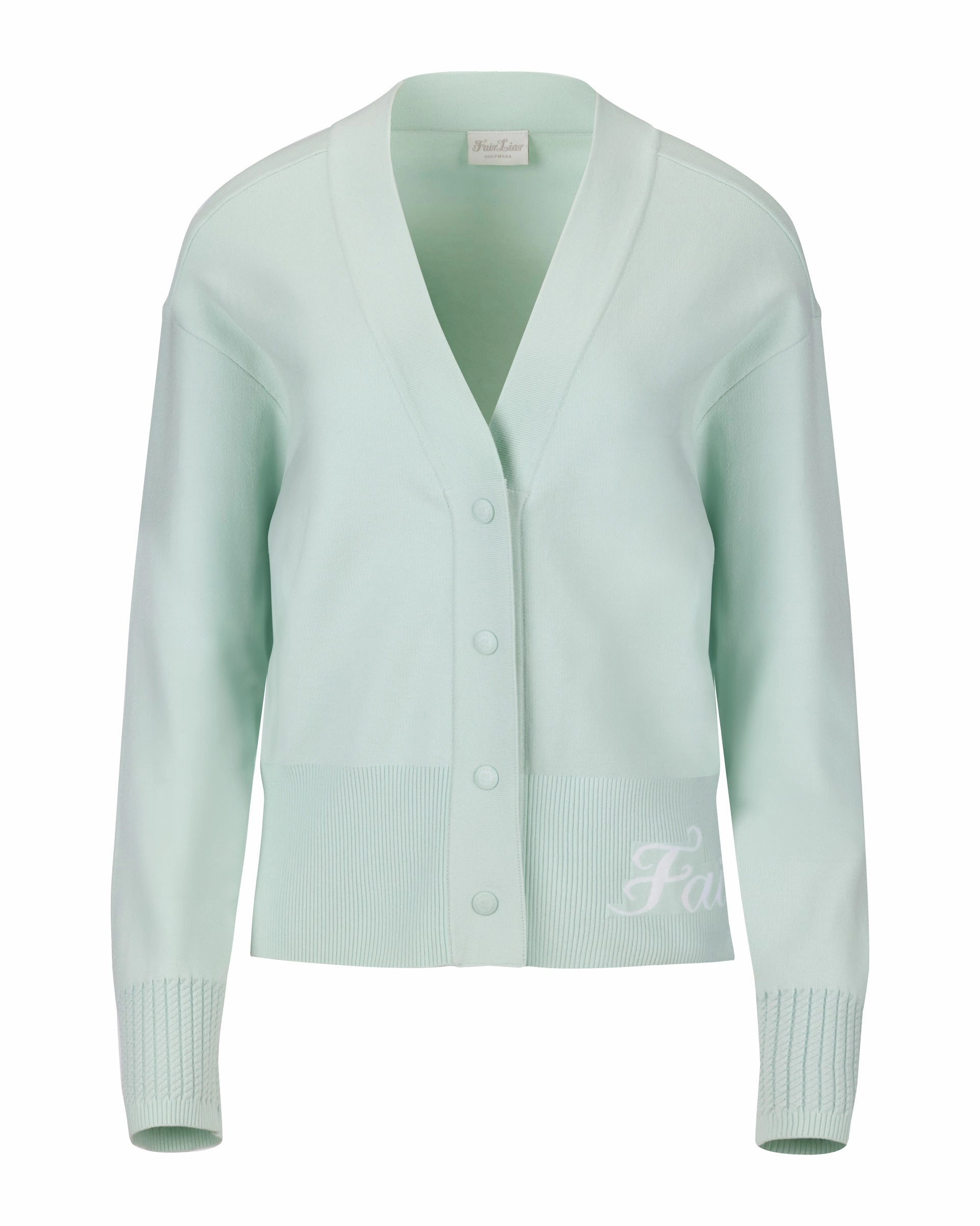 Loose fit V-neck cardigan - Mint Ribbed Trim