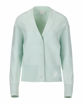 Loose fit V-neck cardigan - Mint Ribbed Trim