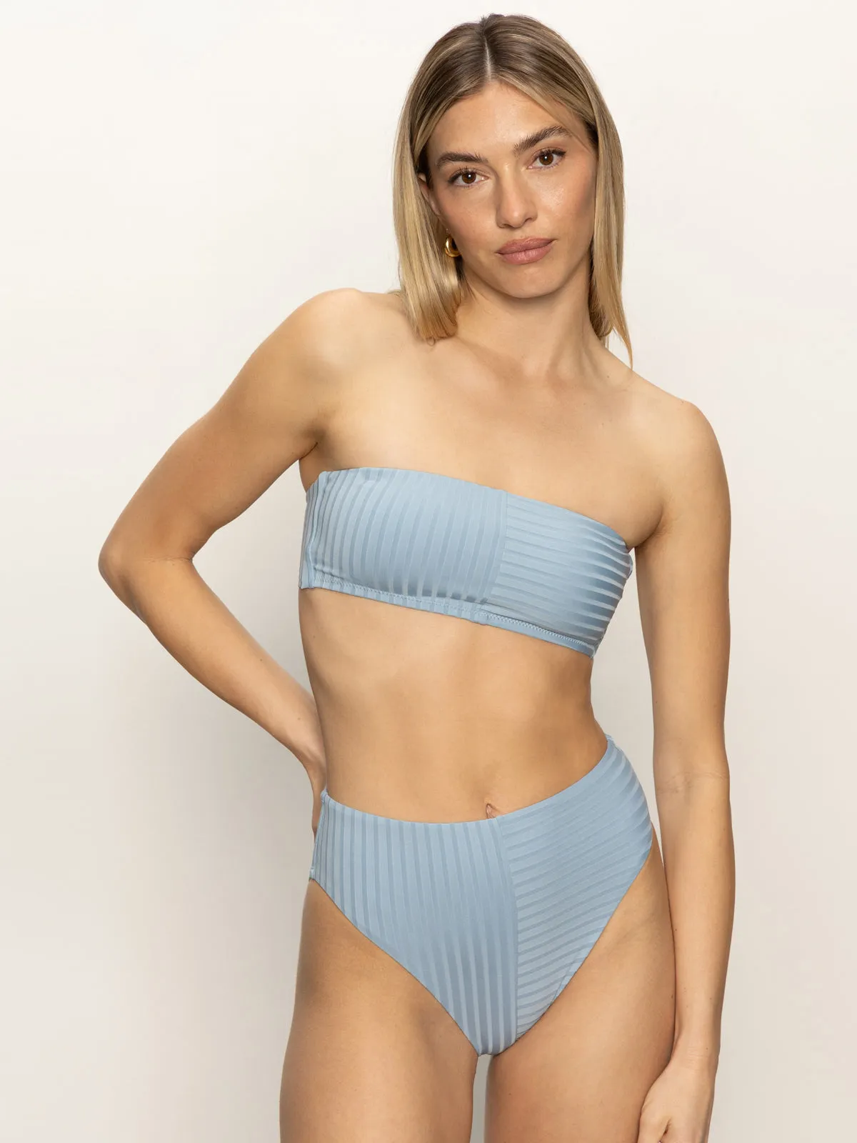 StretchKnit Refresh Rib Bandeau Bikini Top Blue Chateau