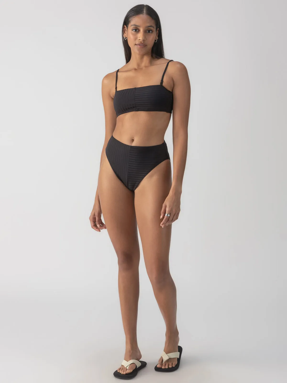 Abrasion Resistant Surface Thermal Insulation Tech Refresh Rib High Rise Bikini Bottom Black