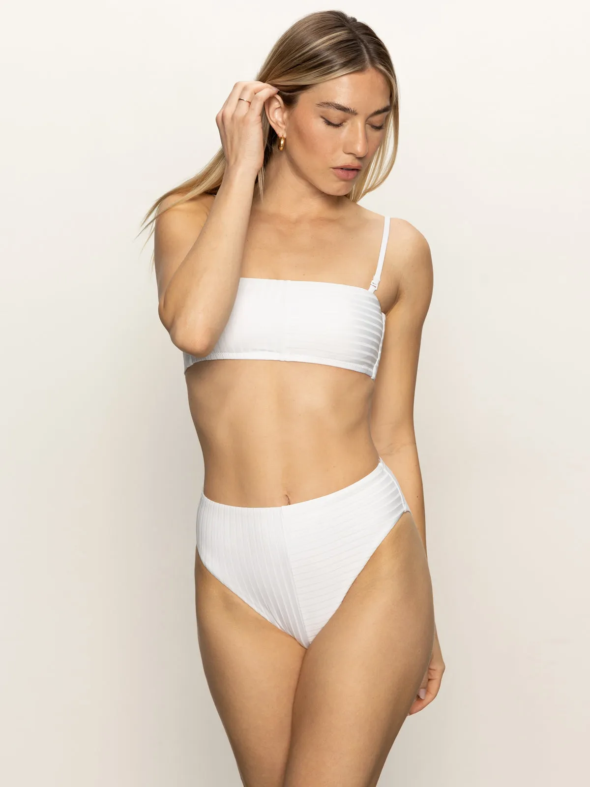 Circular Knit StainResistantFinish Refresh Rib High Rise Bikini Bottom White