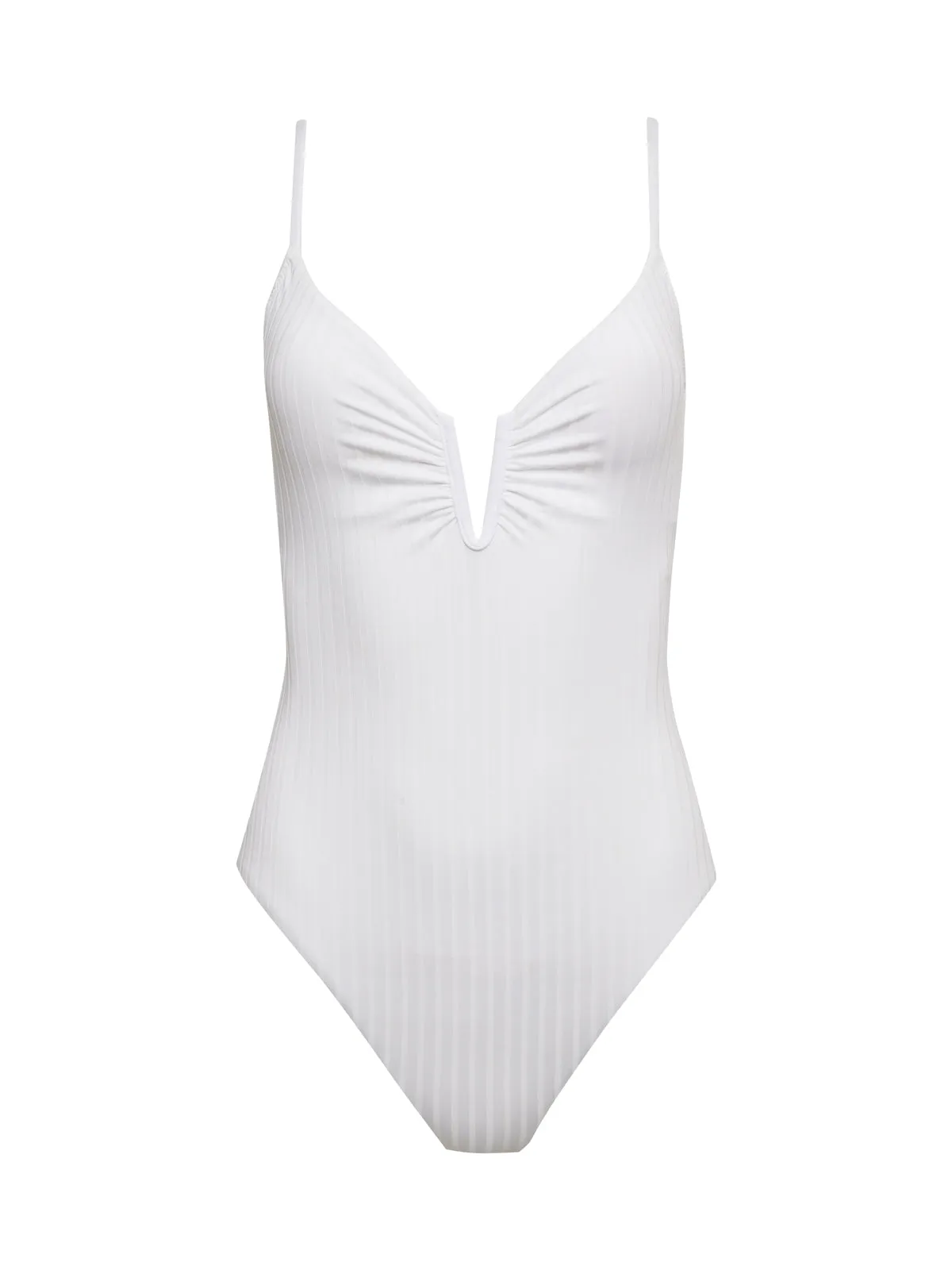 Compression Fit Technology Self Fabric Tie Closure Refresh Rib One-Piece Swimsuit White