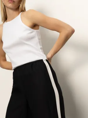 Weekend Comfort Casual Semi-High Rise Track Pant Black Chalk Stripe