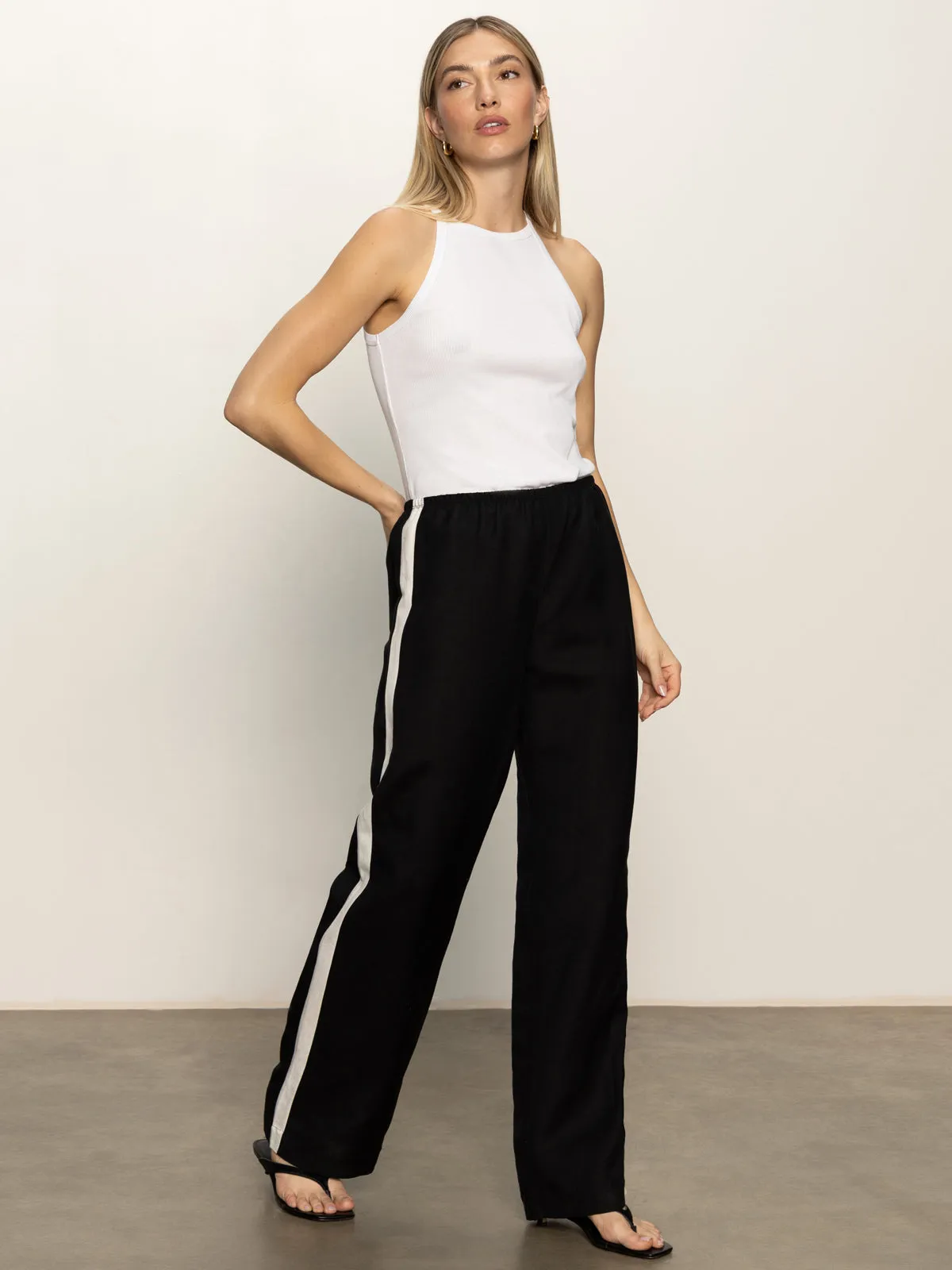 Soft Support ResilientElasticBand Casual Semi-High Rise Track Pant Black Chalk Stripe