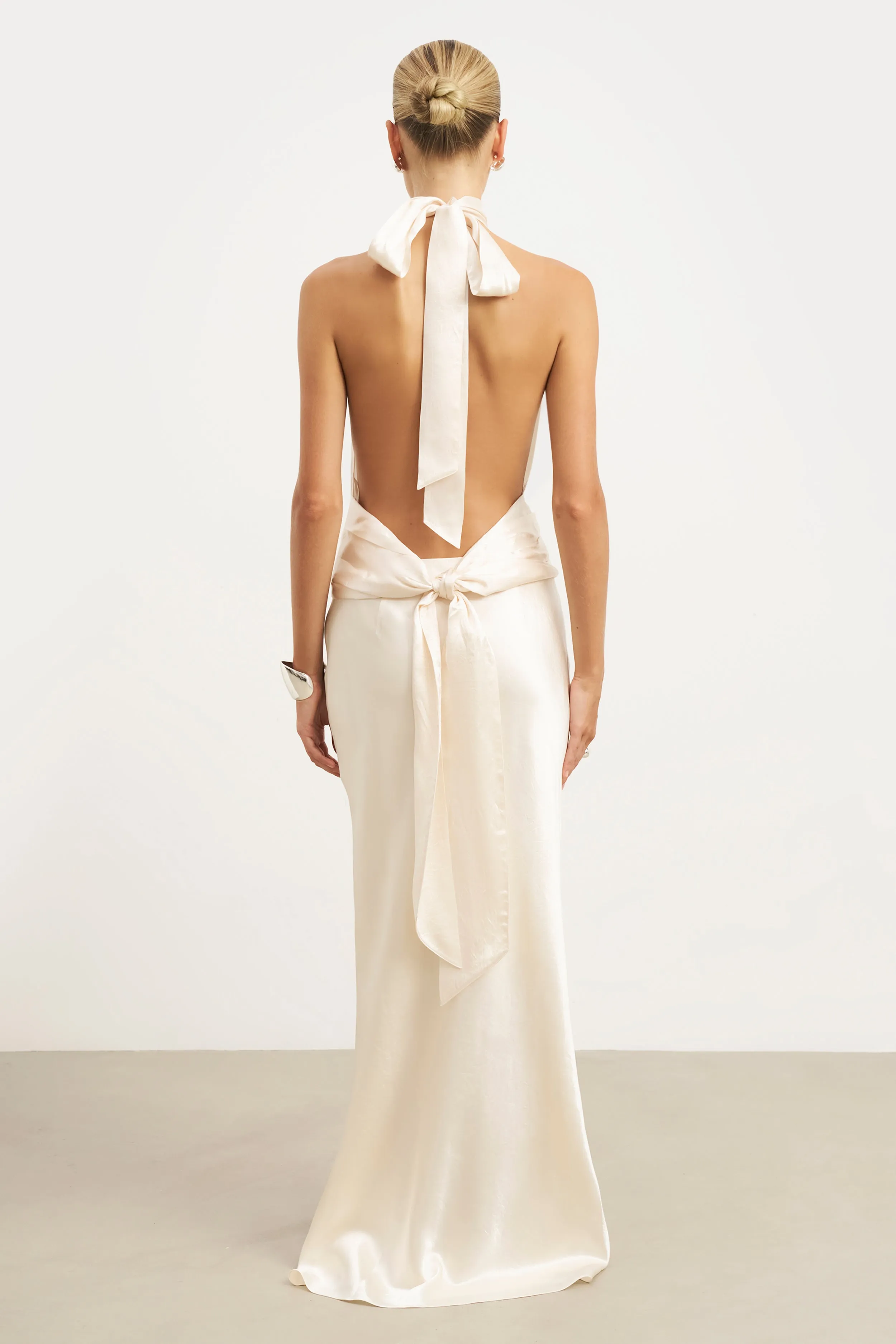 Crushed Satin Bias Cut Maxi Skirt - Champagne Satin feel Comfort Fit