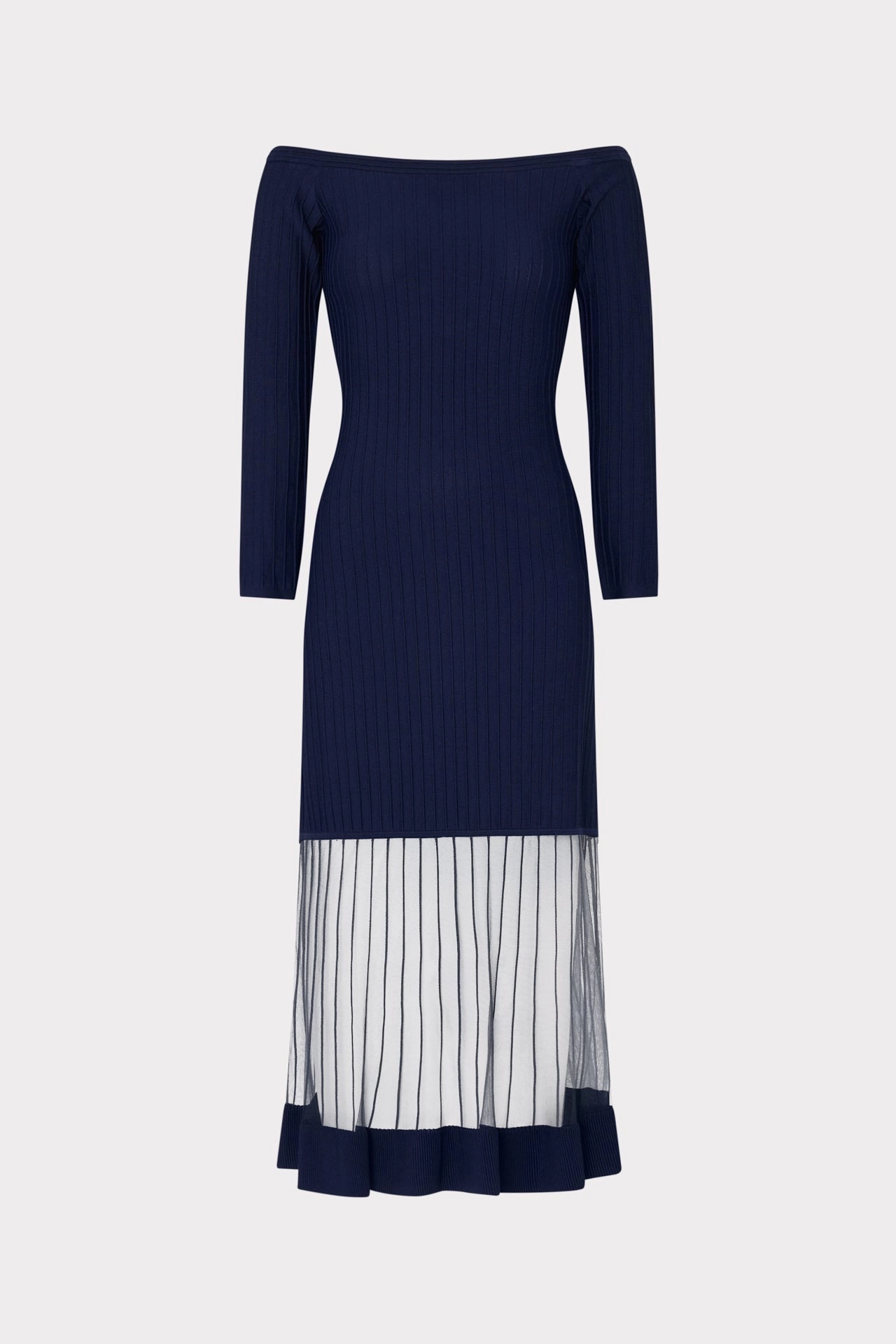 Off The Shoulder Sheer Knit Midi Dress Double Layered