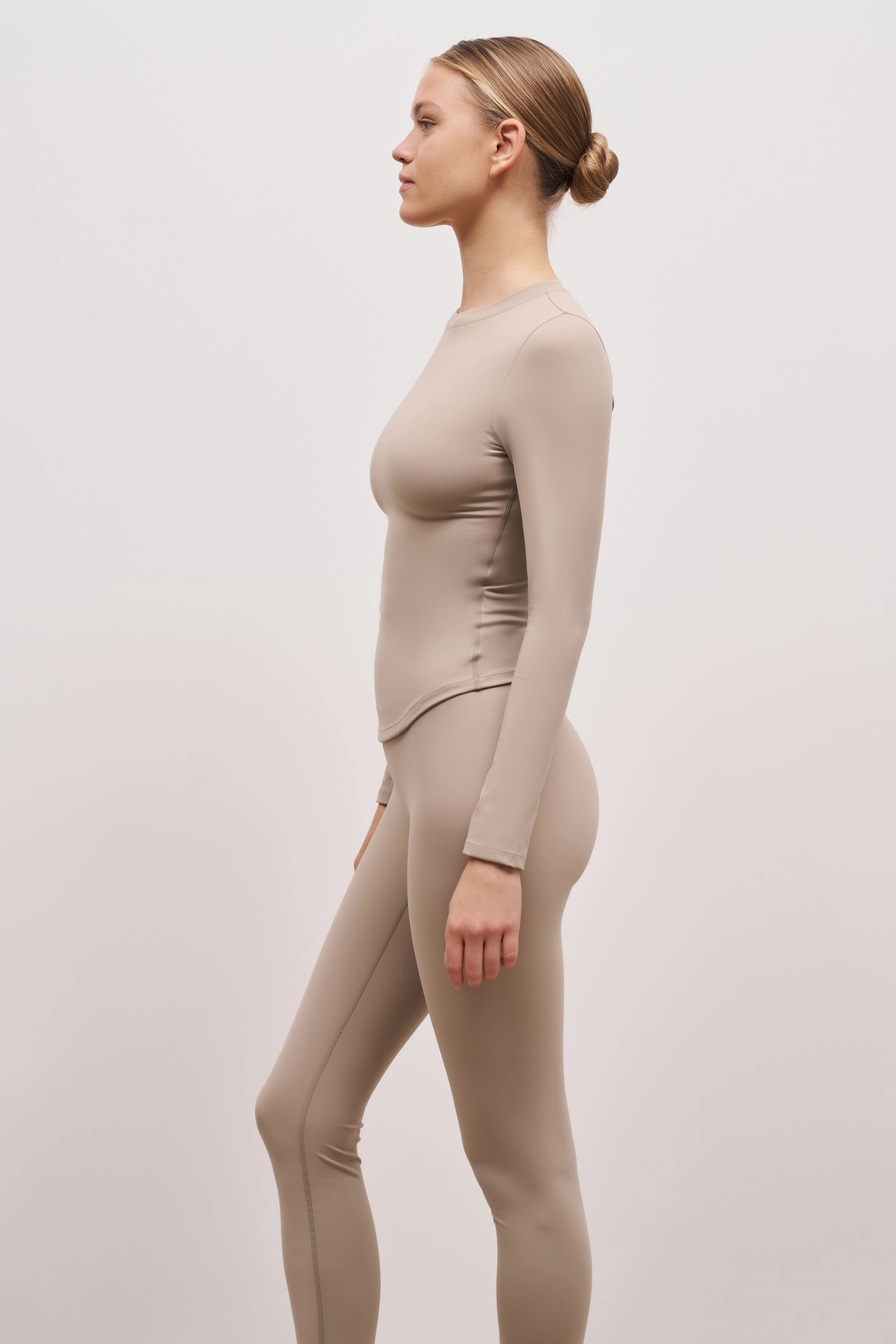 Buttery Soft Handfeel Everyday Fashion Base Sculpting Long Sleeve Top - Taupe