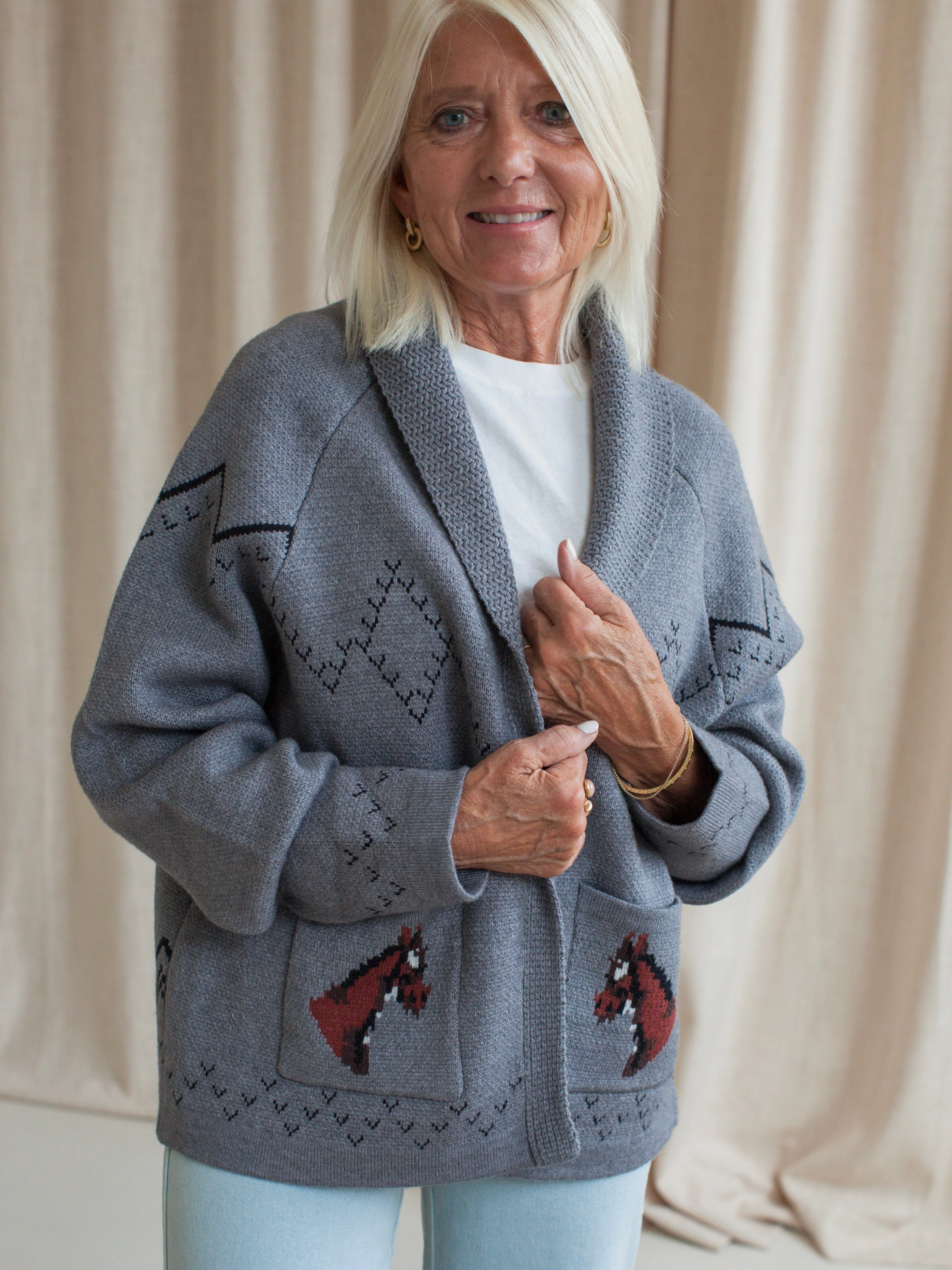 Equestrian Shawl Cardigan Compact Knit Structure