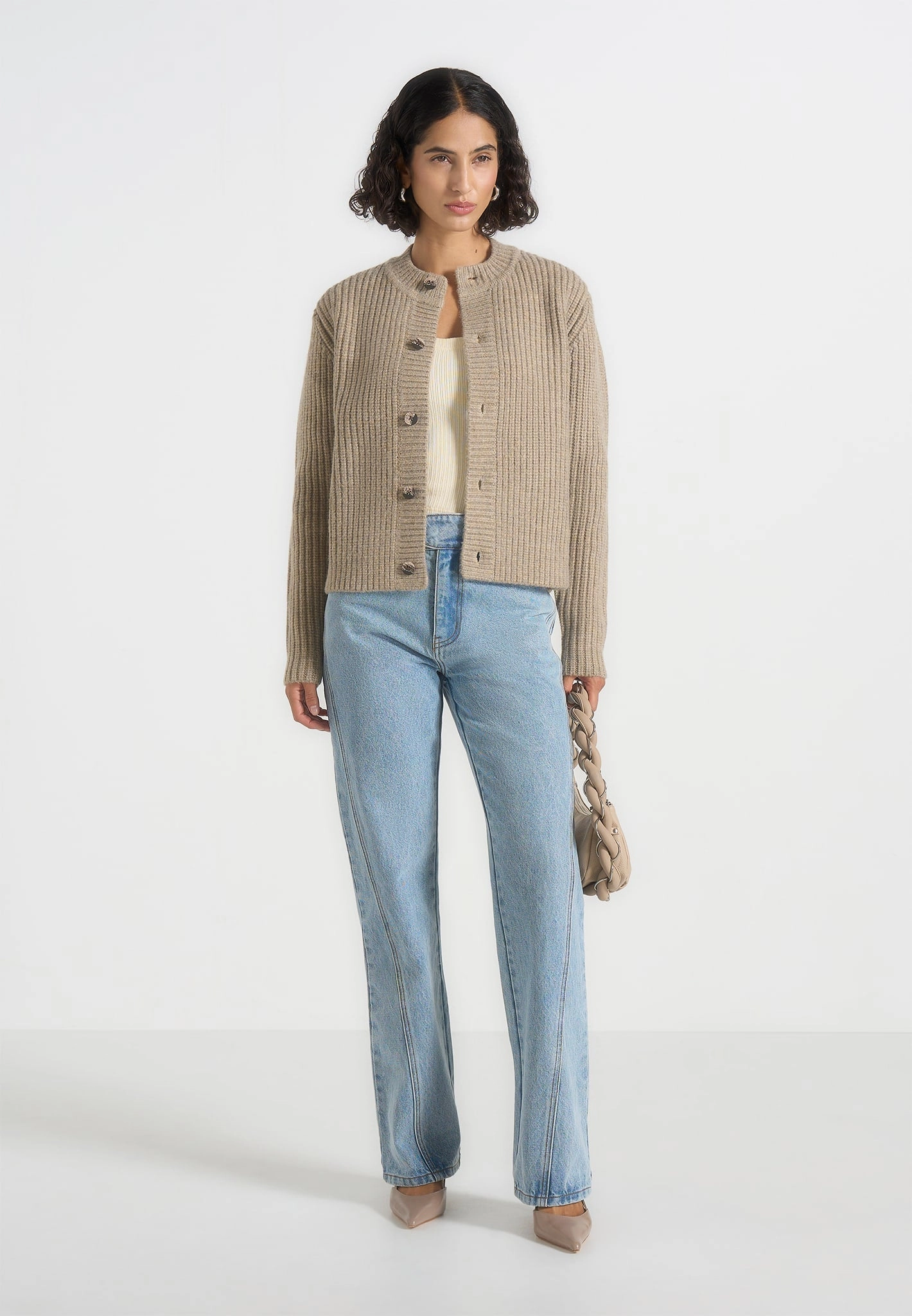 Alix - Unisex Crewneck Ribbed Knit Cardigan - Beige Fresh Season Home Style