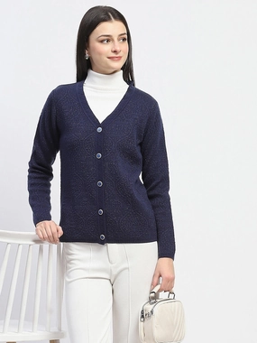 Madame V Neck Buttoned Navy Blue Cardigan NonChafingTrim Four Way Stretch Fabric