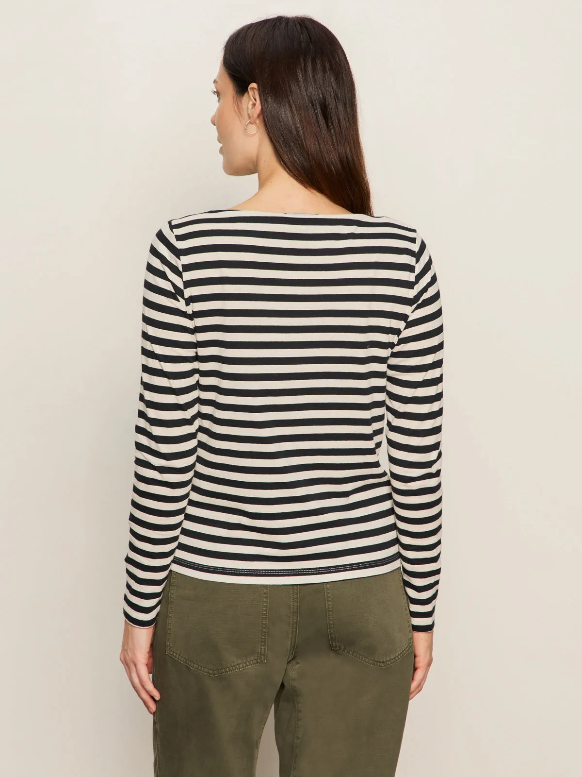 Boatneck Long Sleeve Tee Light Oat/Black Stripe Layering Piece UVProtectionFinish