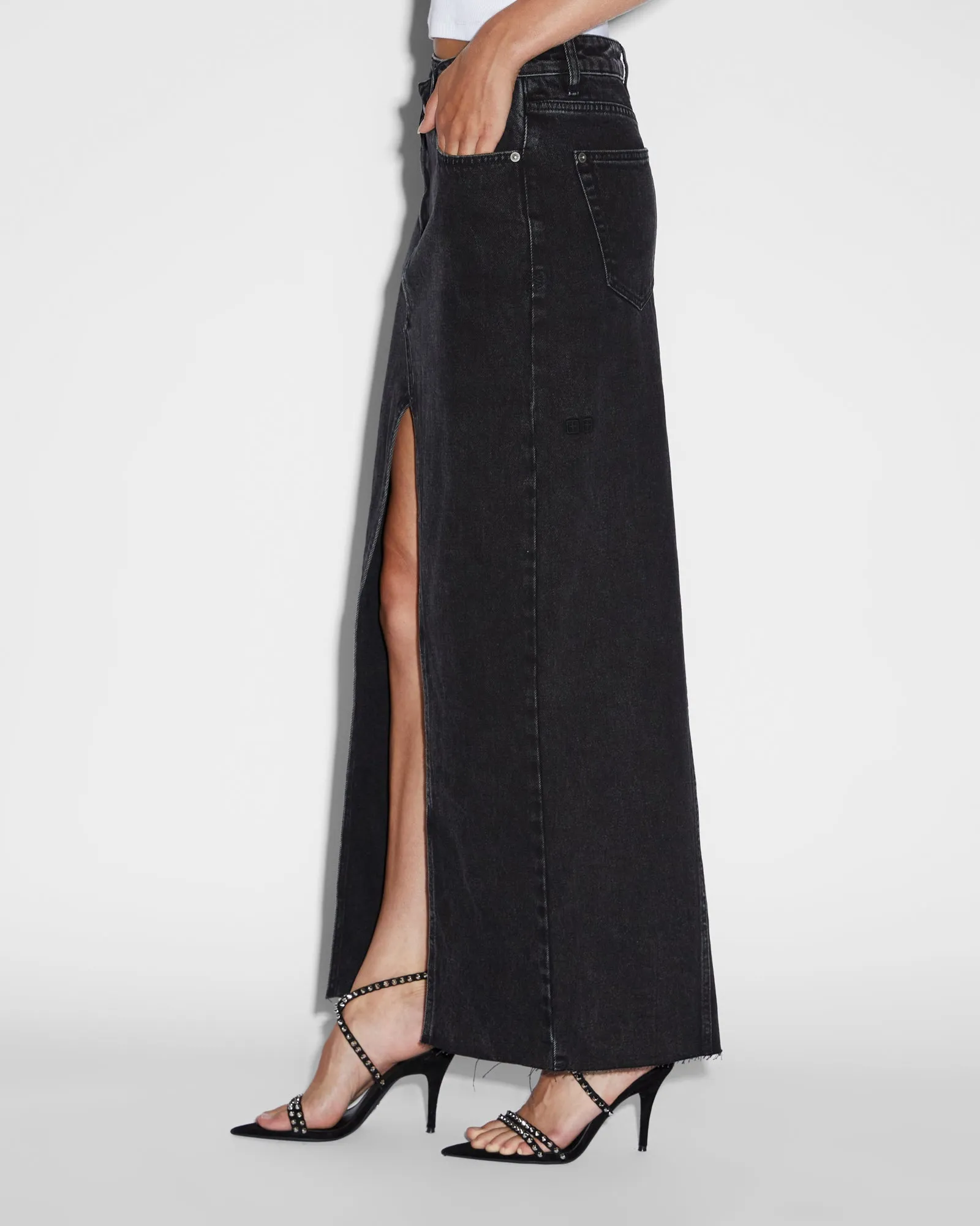 RELAX MAXI SKIRT WASHED BLACK Classic Wear Textured Style Essential
