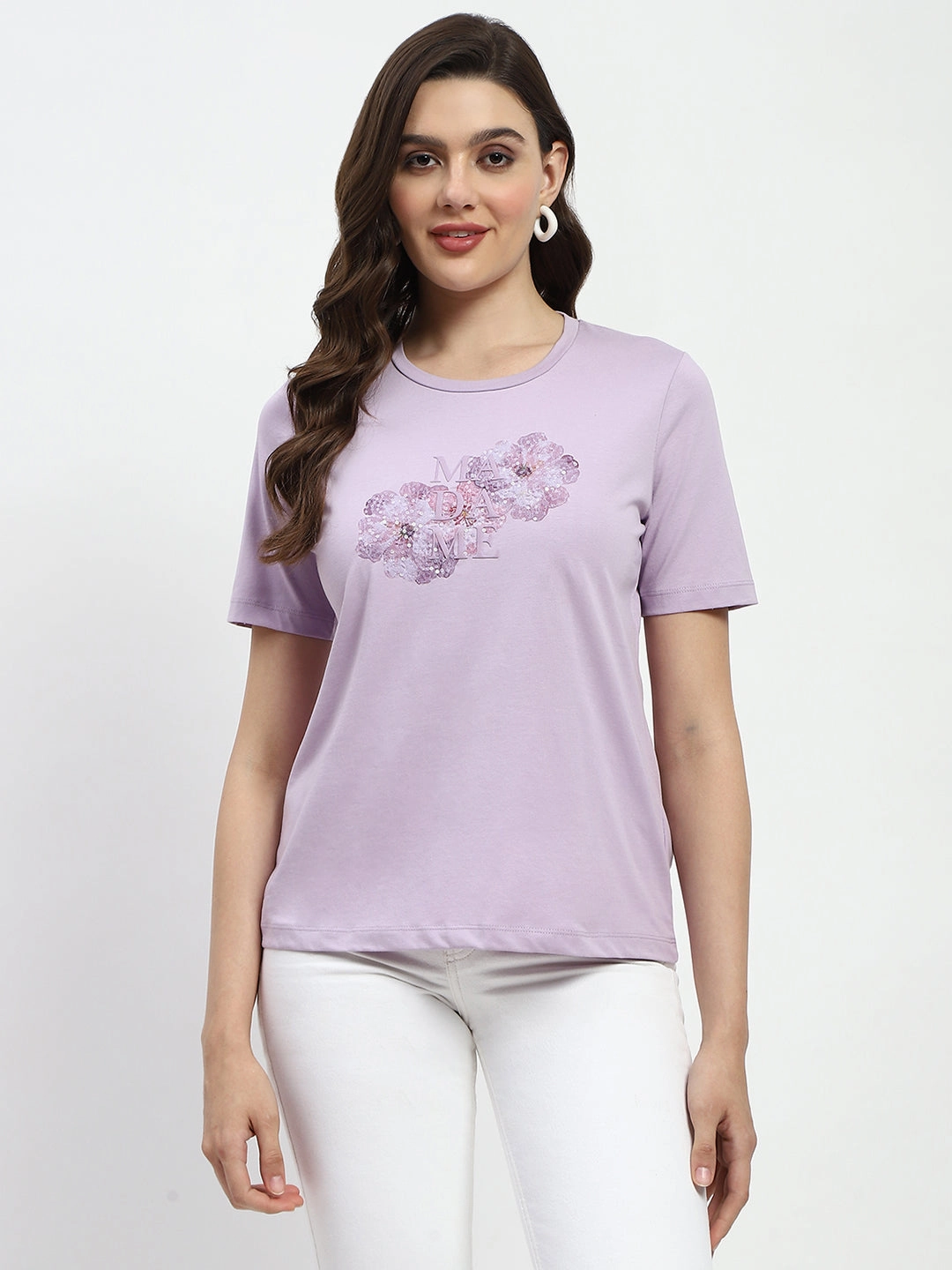 Madame Graphic Printed Mauve Cotton T-Shirt Minimalist Apparel