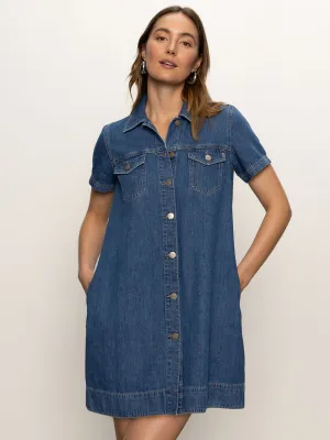 Smart Casual Denim Shiftdress Medium Wash