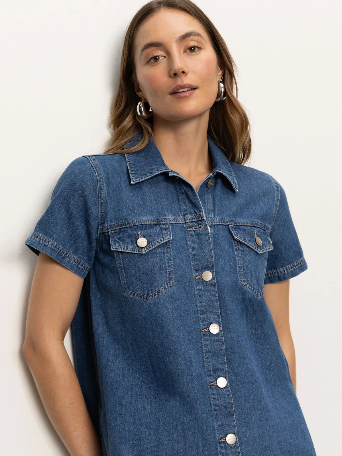 Denim Shiftdress Medium Wash All Day Comfort Durable piece