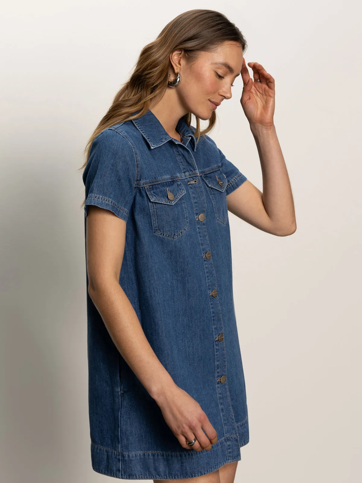 Stretch Denim Technology Denim Shiftdress Medium Wash