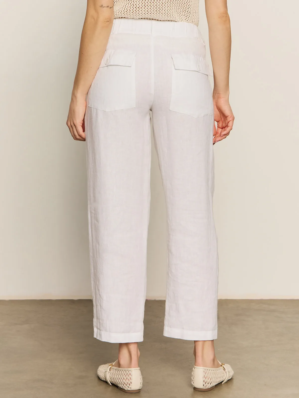 Work Comfort Noise Reduciting Fabric Relaxed Linen Cruiser Semi High Rise Pant Bleached White