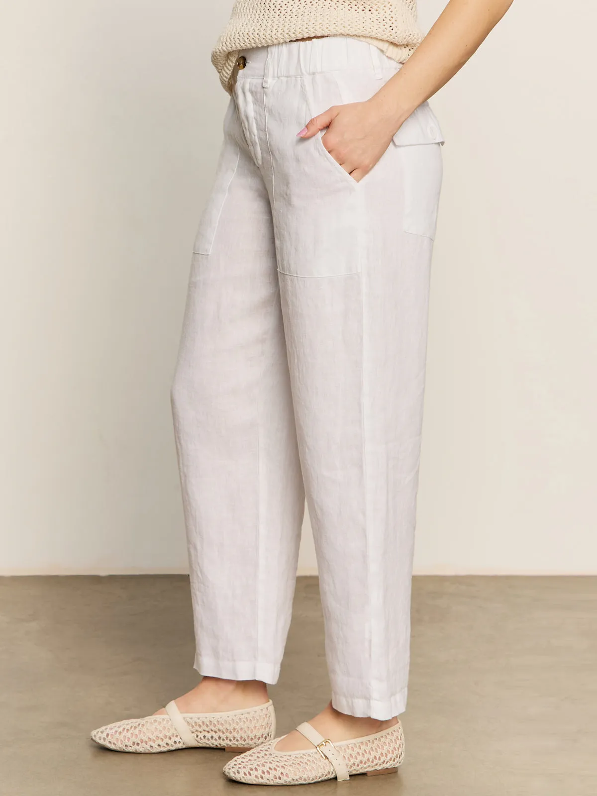 Flattering Style Relaxed Linen Cruiser Semi High Rise Pant Bleached White