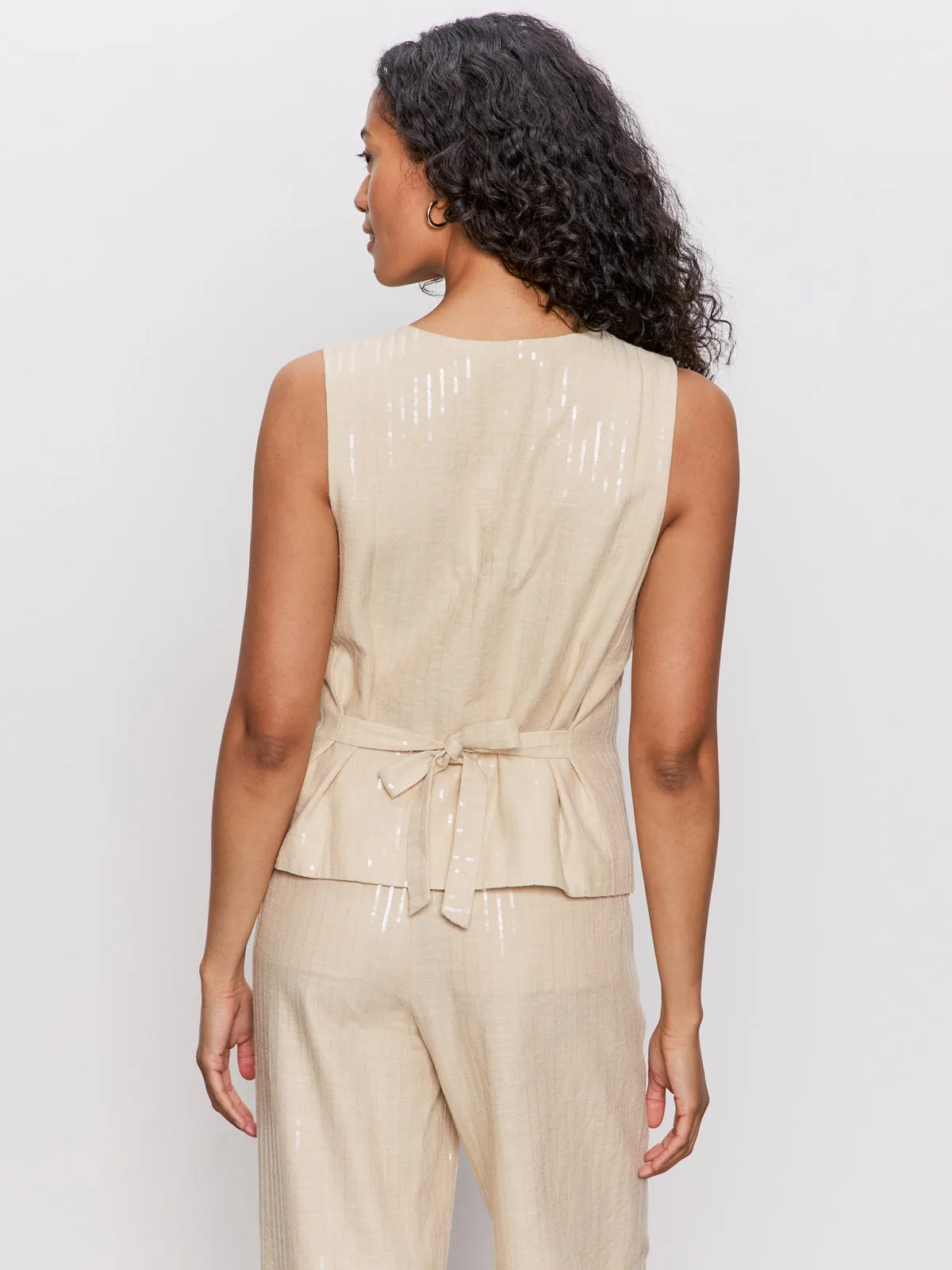 dry cleanable Relaxed Modern Vest Sand Sequin Stripe
