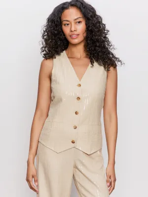 Anti Pilling Fabric Stain Resistant Relaxed Modern Vest Sand Sequin Stripe