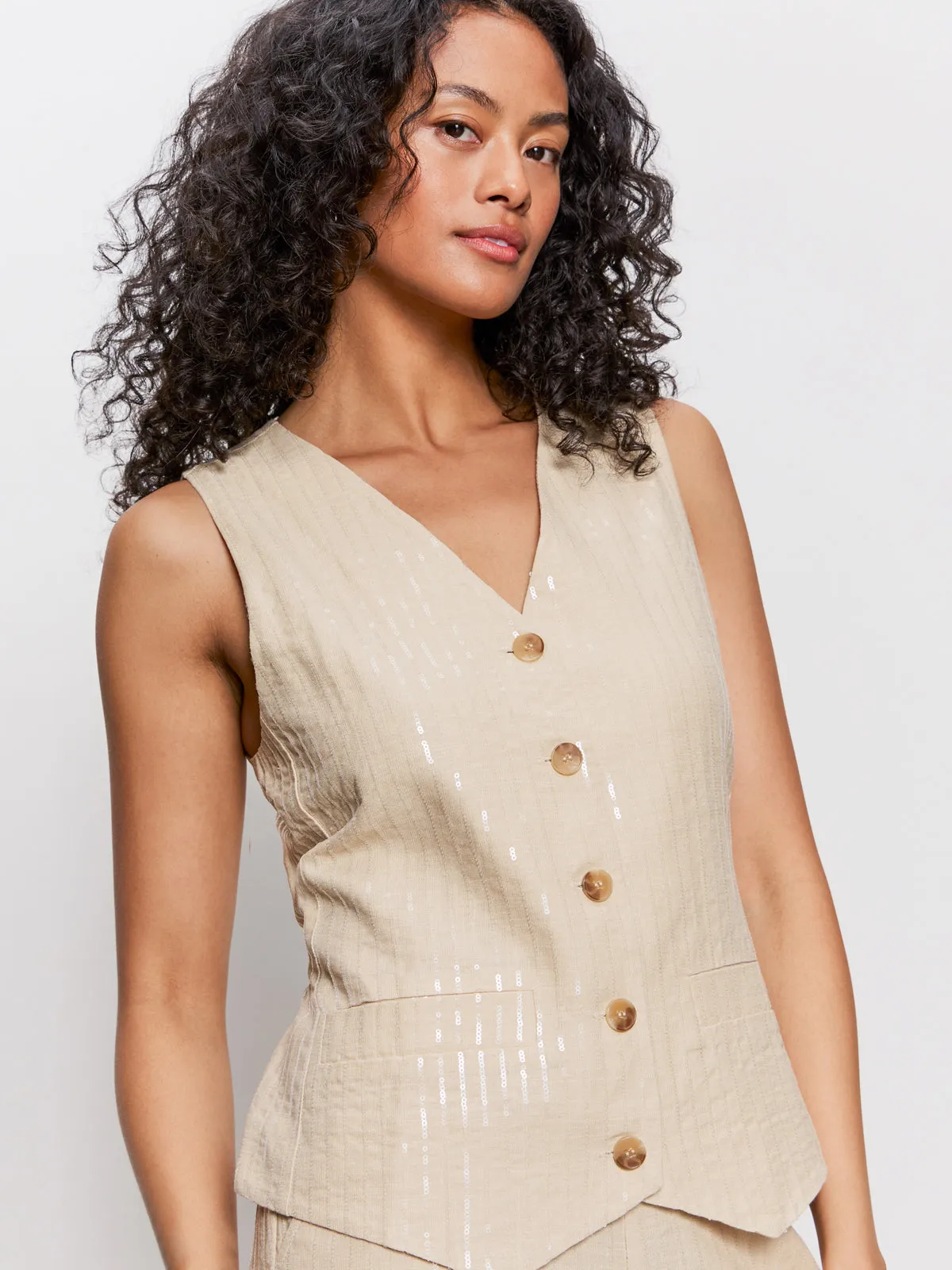 Fresh Trend Relaxed Modern Vest Sand Sequin Stripe