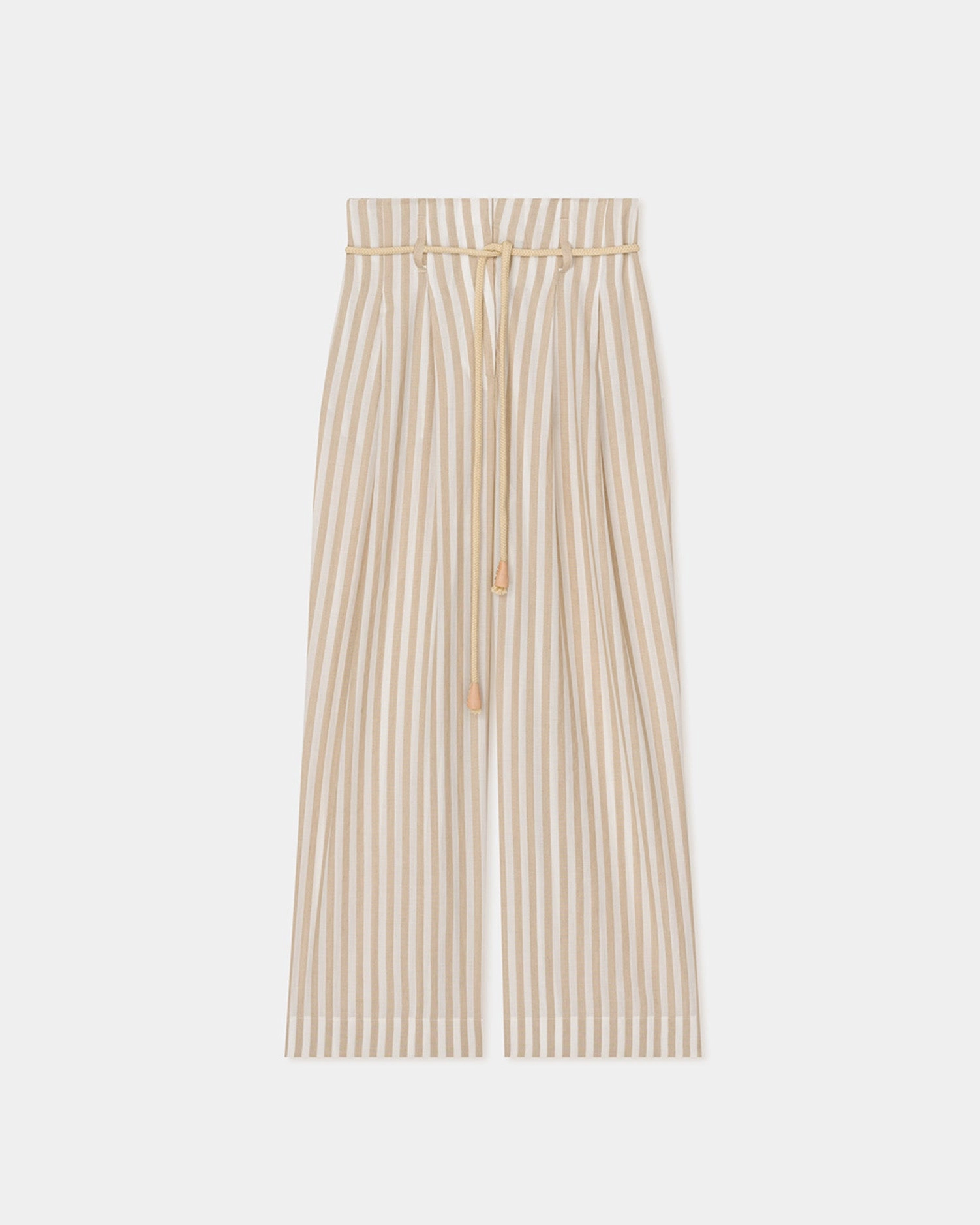 Nevada - Striped Belted Linen Pants - Beige Stylish Cut